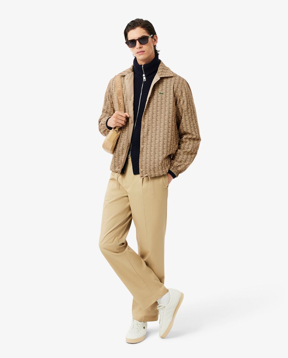 Chaqueta de hombre reversible con monograma en dos materiales en marrón - Lacoste - Marrón claro Beige-4