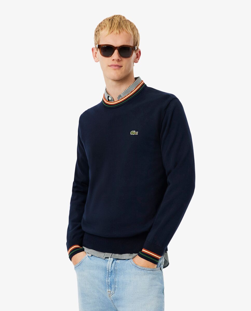 Lacoste - Jersey de hombre de punto de algodón de rayas.