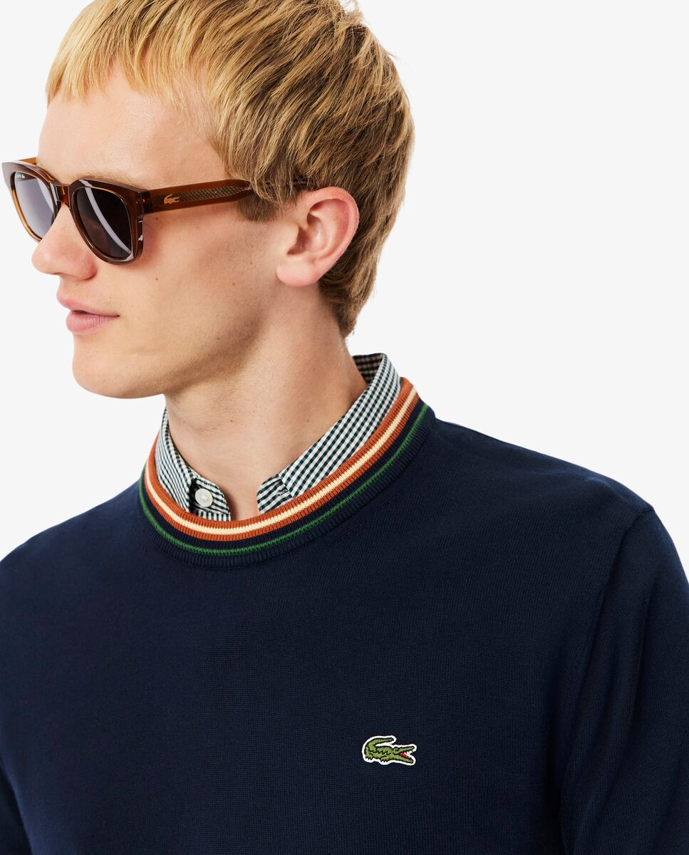 Jersey de hombre de punto de algodón de rayas - Lacoste - Marrón Marrón-3
