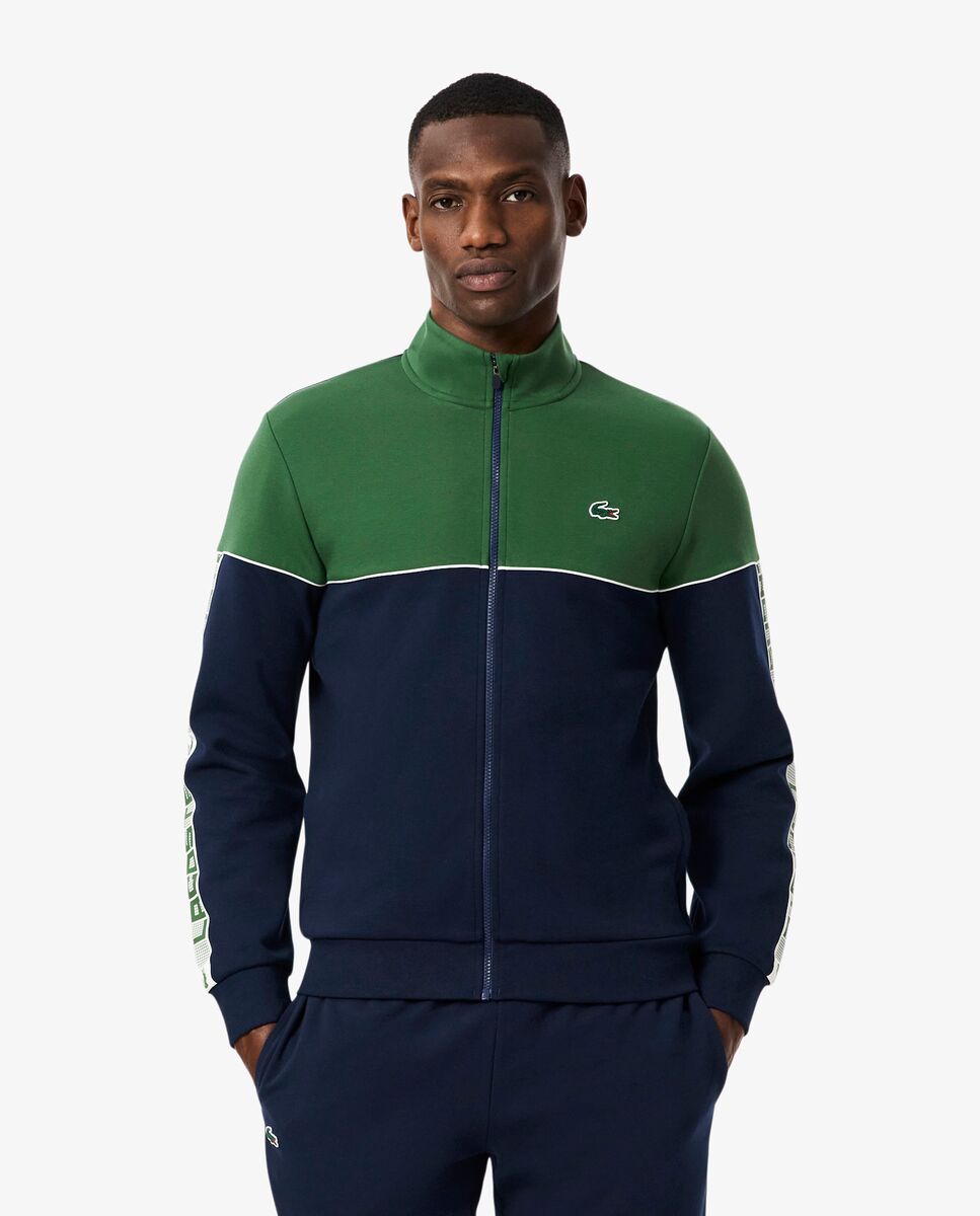 Lacoste - Sudadera de hombre de tenis con cremallera color block en blanco.