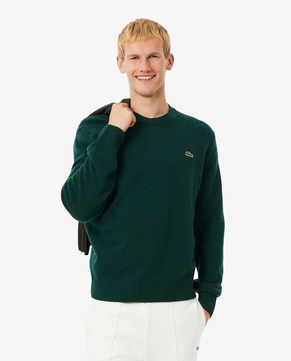 Jersey de hombre de cuello redondo de lana cardada - Verde Verde-1