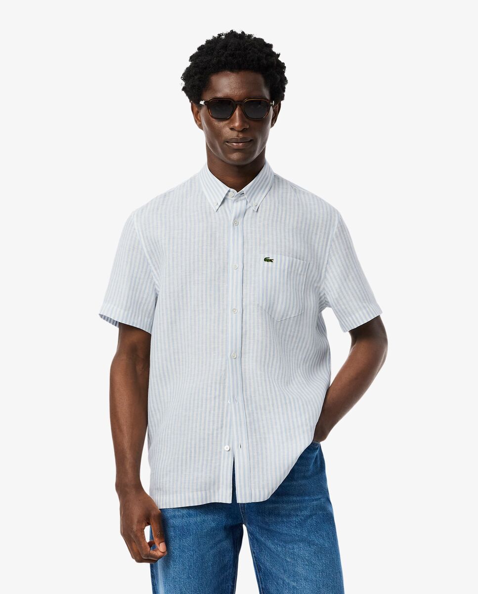 Lacoste - Camisa de hombre de lino de manga corta de corte regular.