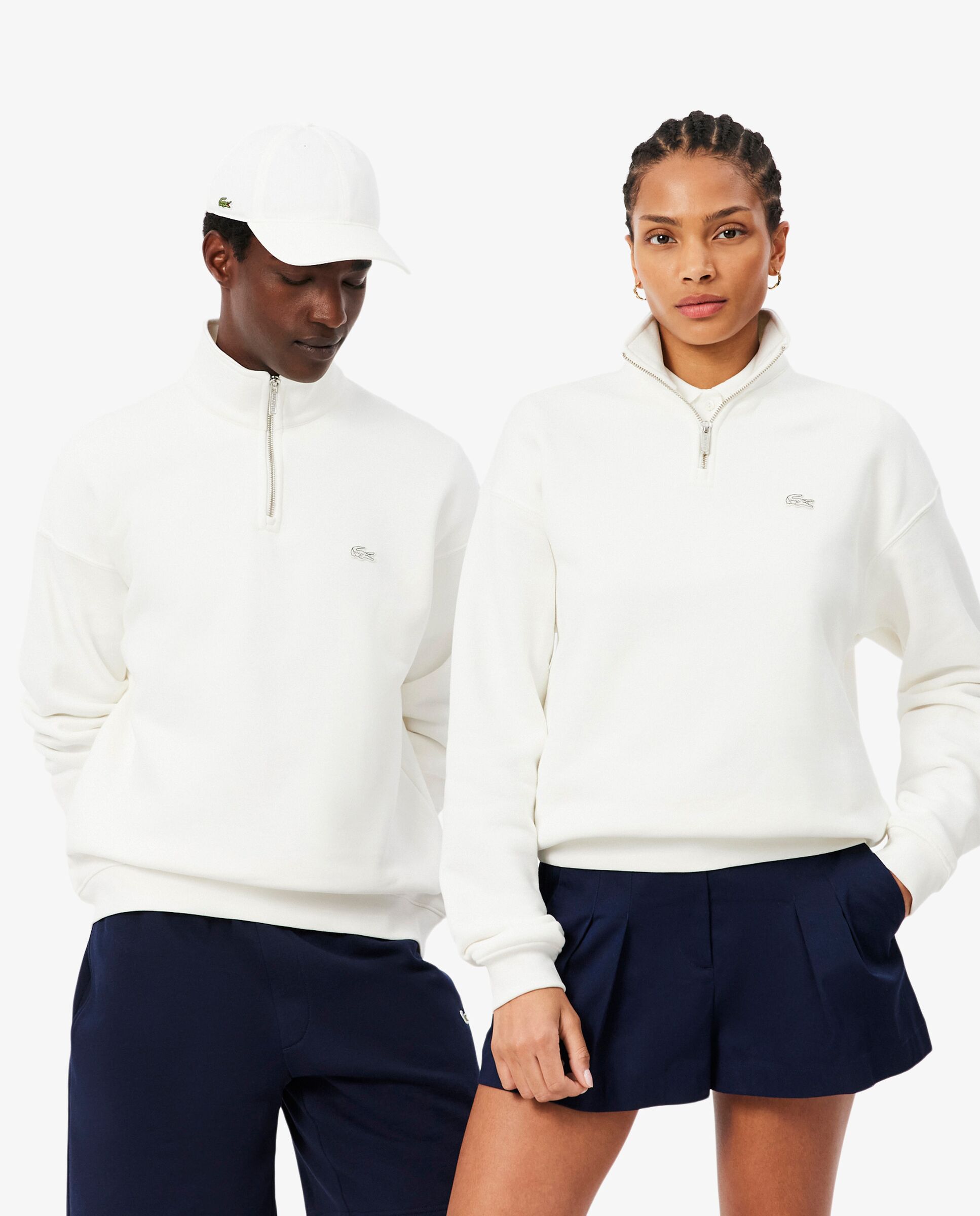 Sudadera unisex de felpa gruesa con cremallera en el cuello - Lacoste - Blanco Blanco-1