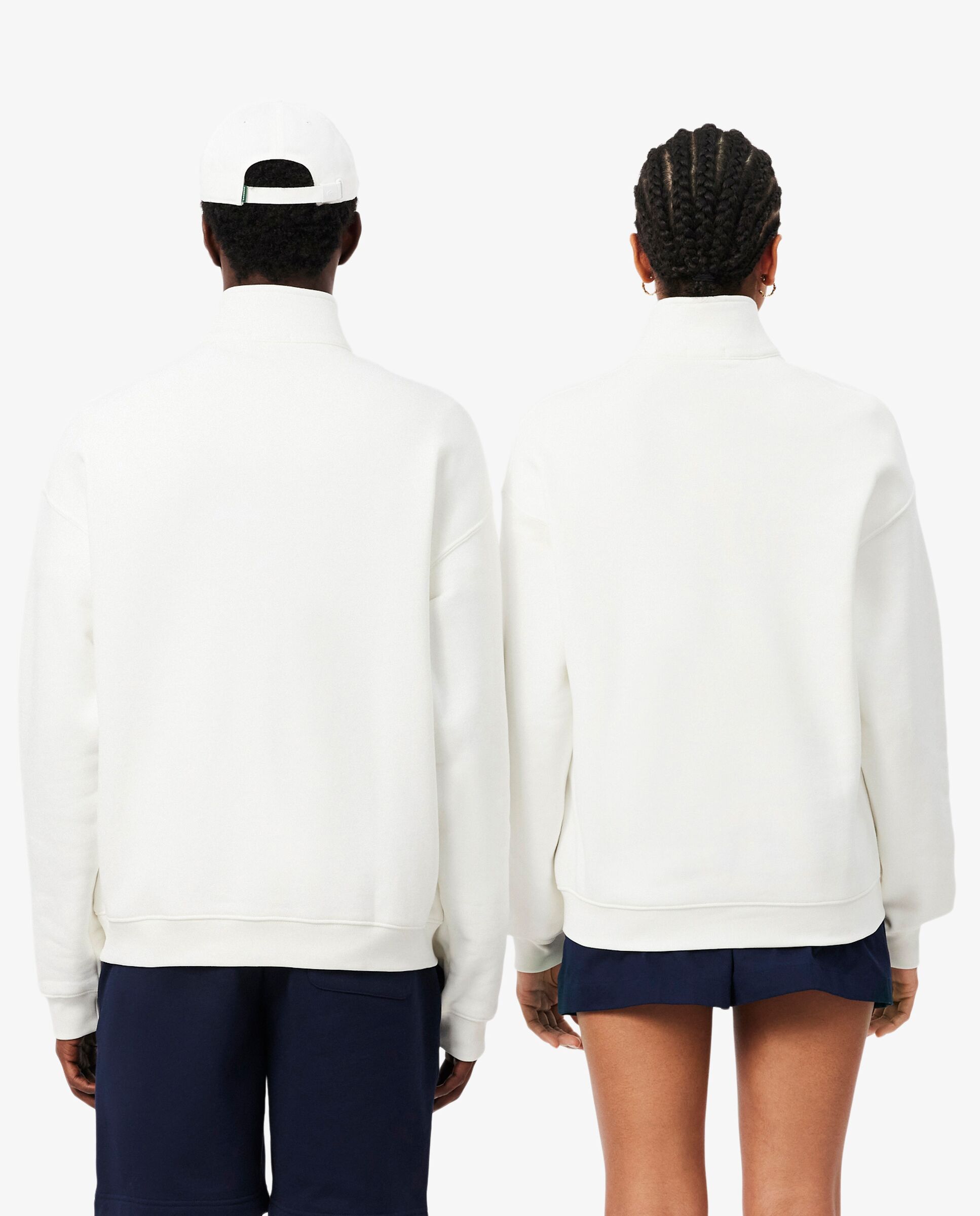 Sudadera unisex de felpa gruesa con cremallera en el cuello - Lacoste - Blanco Blanco-2