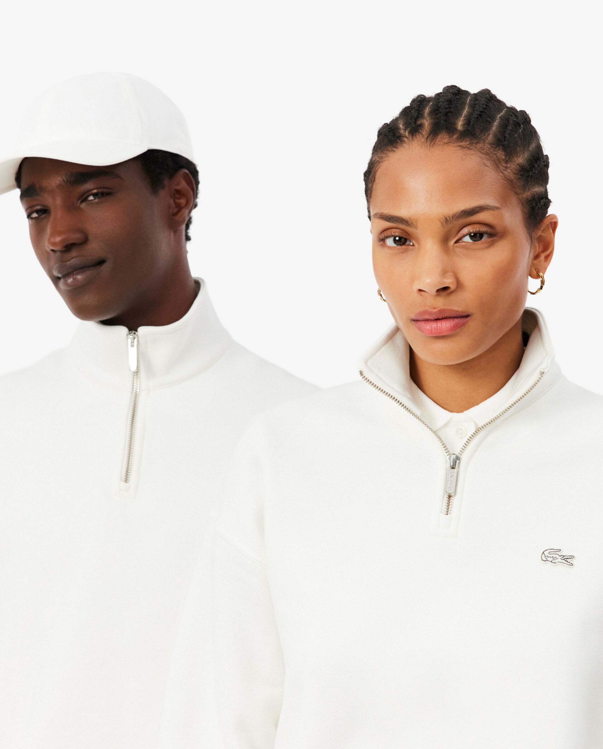 Sudadera unisex de felpa gruesa con cremallera en el cuello - Lacoste - Blanco Blanco-3