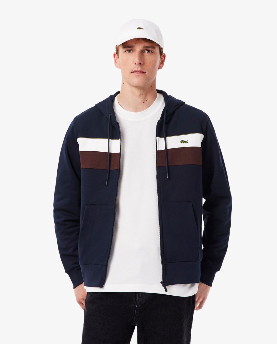 Lacoste - Sudadera de hombre con capucha y cremallera color block.