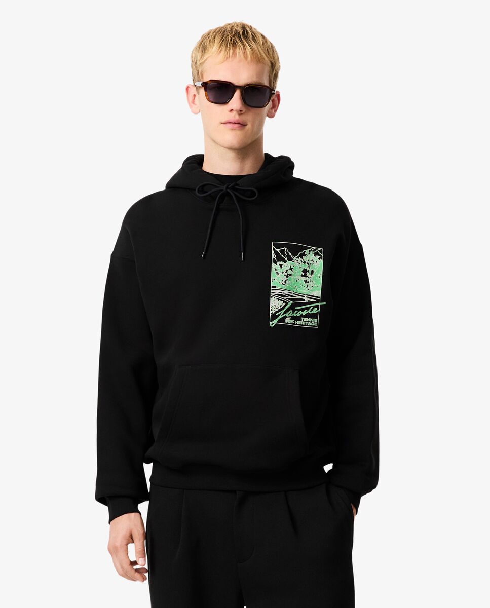 Sudadera de hombre con capucha de felpa estampada - Lacoste - Negro Negro-1