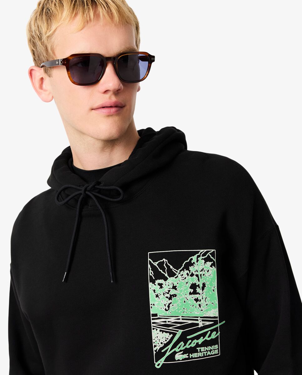 Sudadera de hombre con capucha de felpa estampada - Lacoste - Negro Negro-3