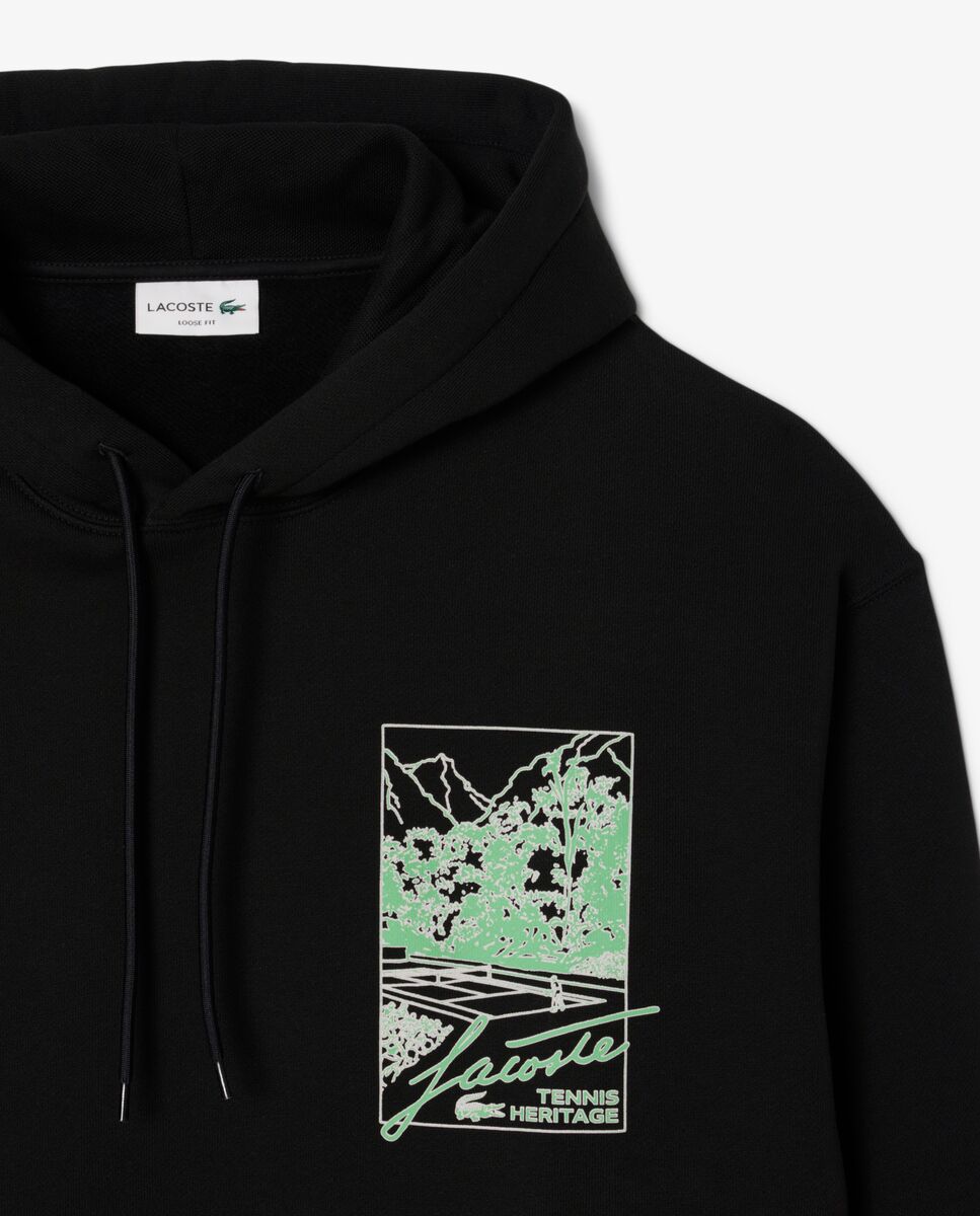 Sudadera de hombre con capucha de felpa estampada - Lacoste - Negro Negro-5