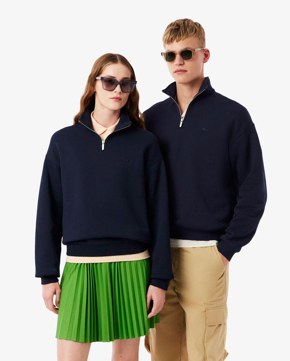 Sudadera unisex de felpa gruesa con cremallera en el cuello - Lacoste - Azul marino Azul marino-1