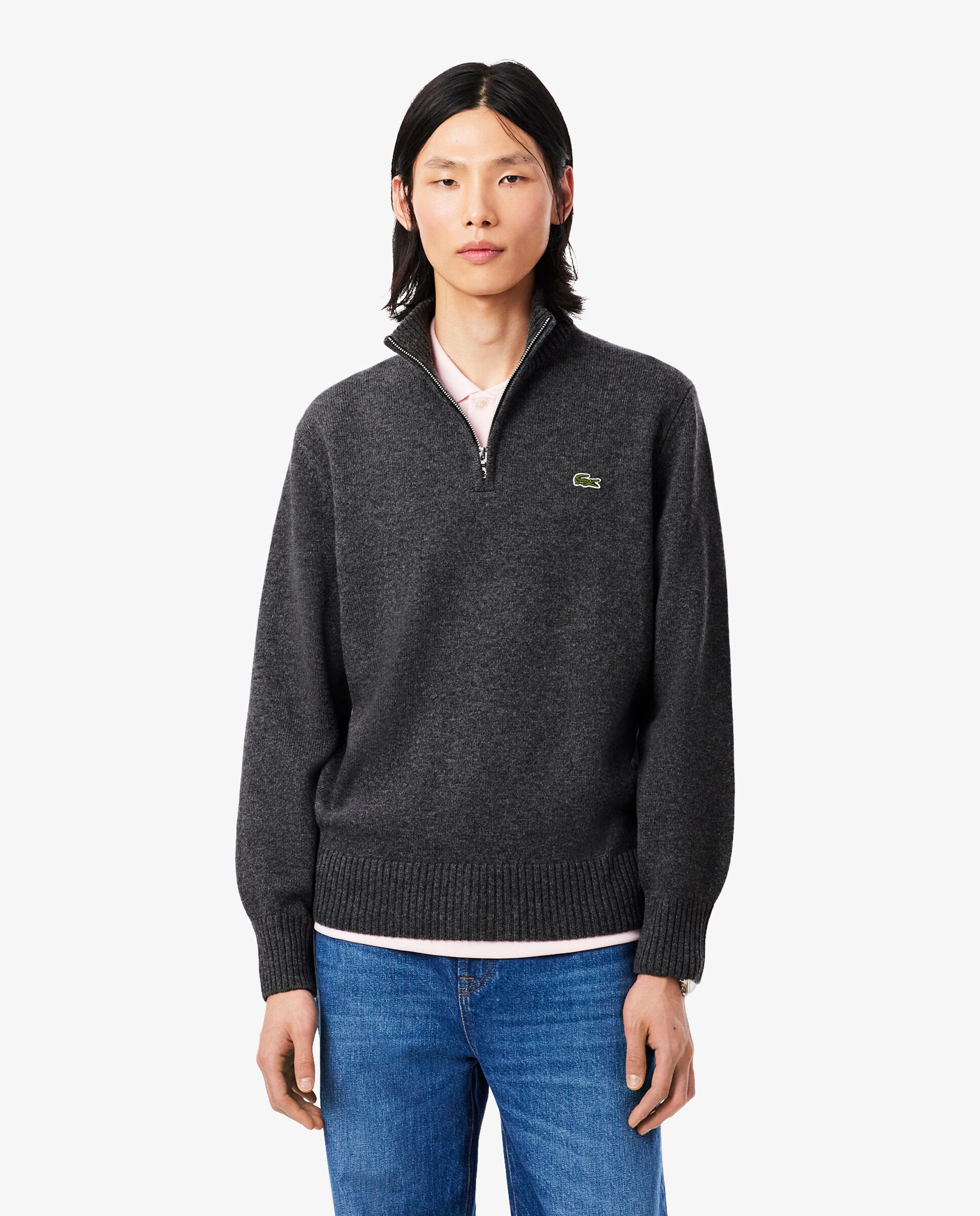 Imagen 0 de Jersey de hombre de cuello alto de lana cardada con cremallera Gris oscuro