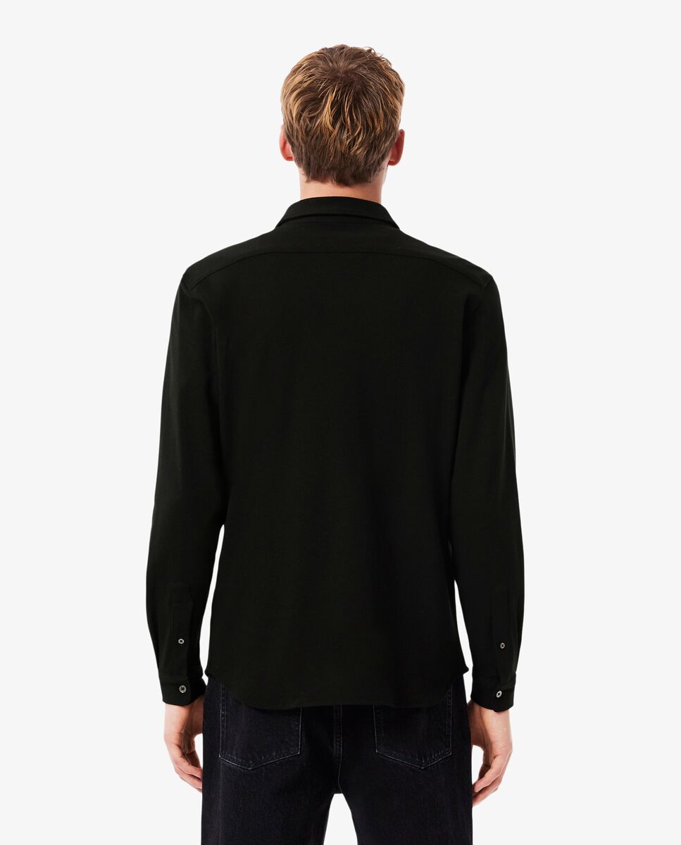 Camisa de hombre de piqué de algodón de corte ajustado en blanco de manga larga Negro Lacoste Negro-2