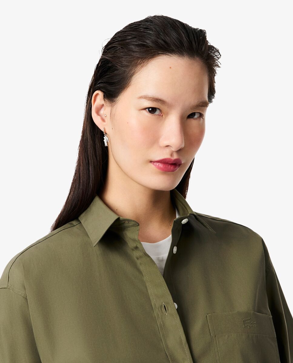 Camisa de mujer de popelín de algodón oversized en blanco de manga larga - Lacoste - Verde militar Verde militar-3