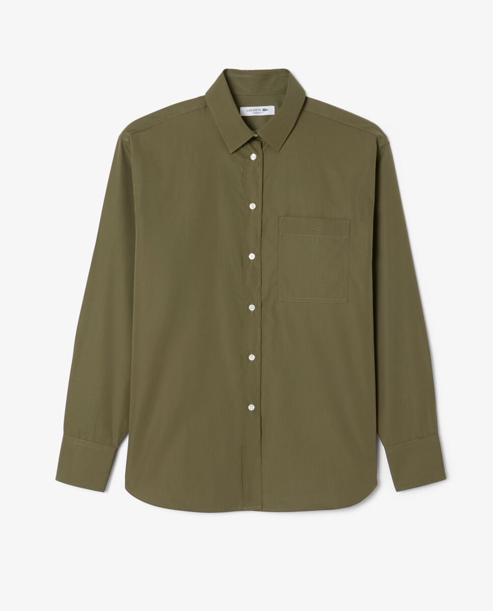 Camisa de mujer de popelín de algodón oversized en blanco de manga larga - Lacoste - Verde militar Verde militar-6