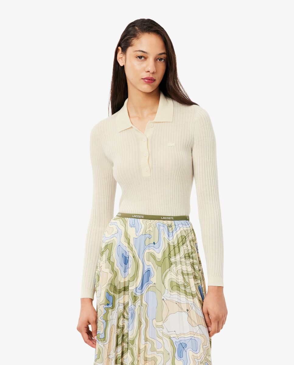 Lacoste - de cuello Polo de mujer de punto de lana en blanco.
