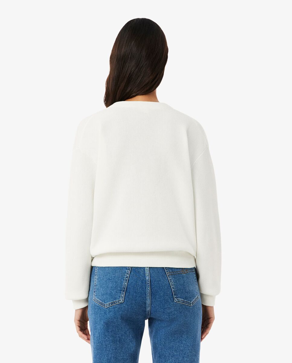 Chaqueta de mujer de punto musgo de algodón con cuello de pico en azul de manga larga - Lacoste - Blanco Blanco-2