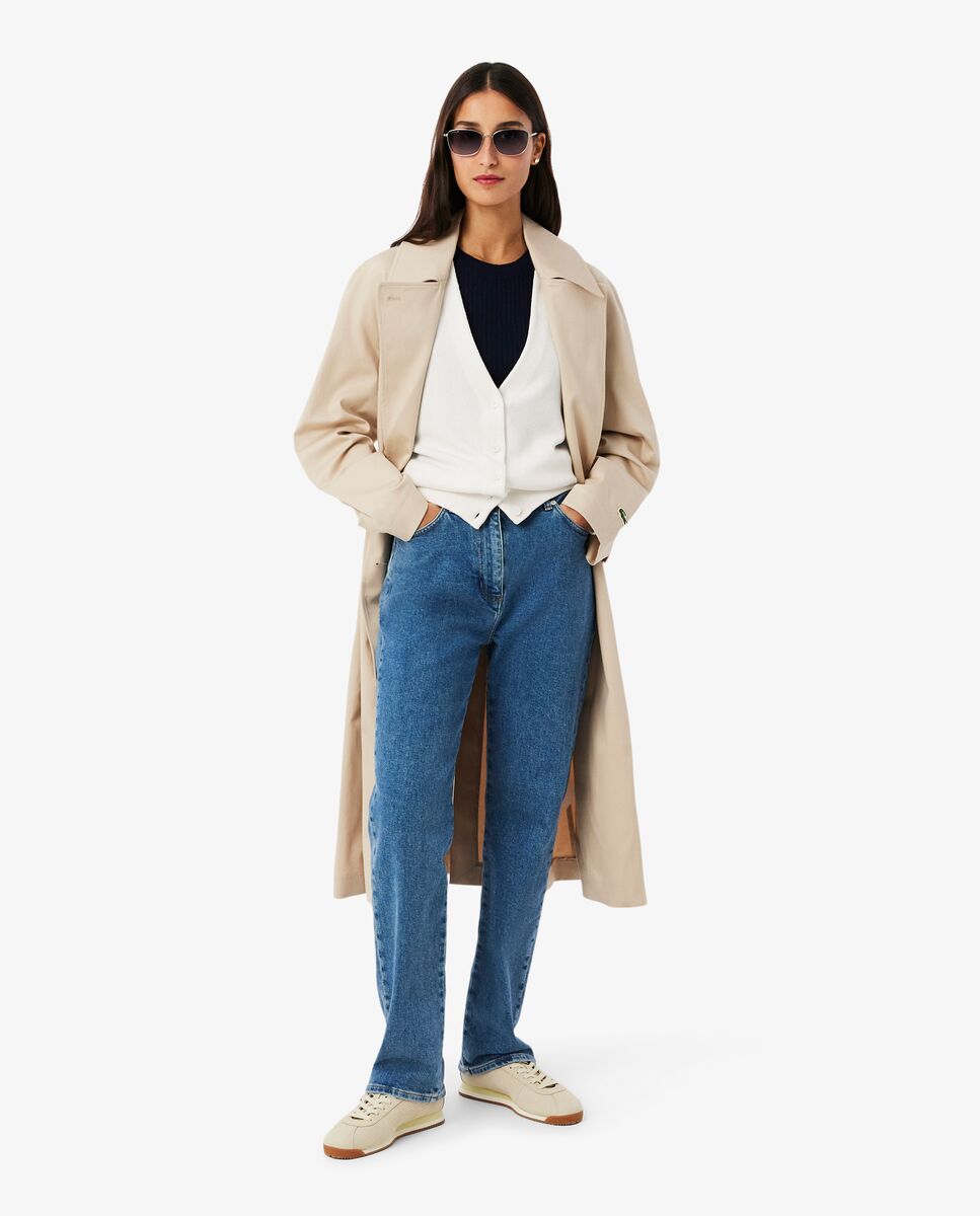 Chaqueta de mujer de punto musgo de algodón con cuello de pico en azul de manga larga - Lacoste - Blanco Blanco-4