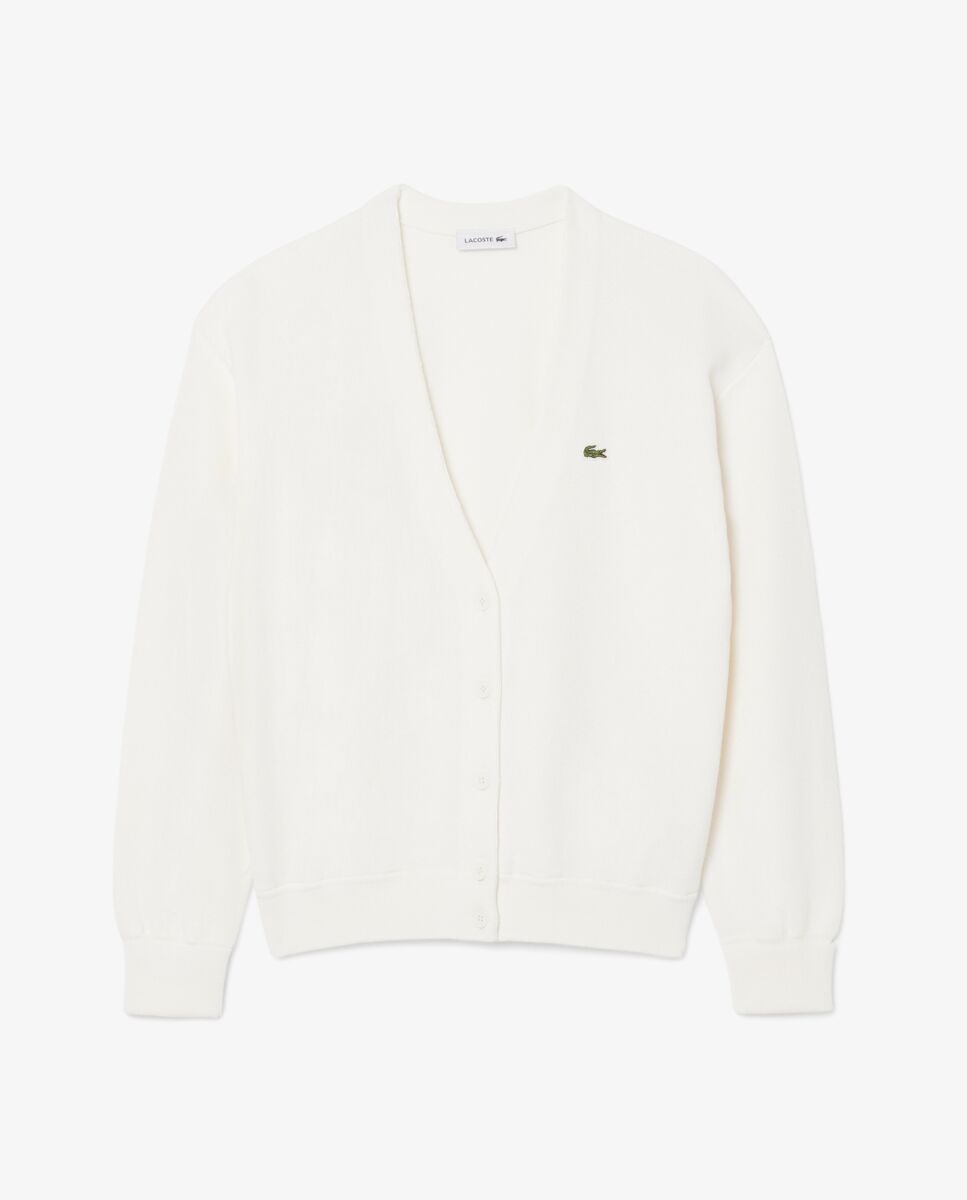 Chaqueta de mujer de punto musgo de algodón con cuello de pico en azul de manga larga - Lacoste - Blanco Blanco-5