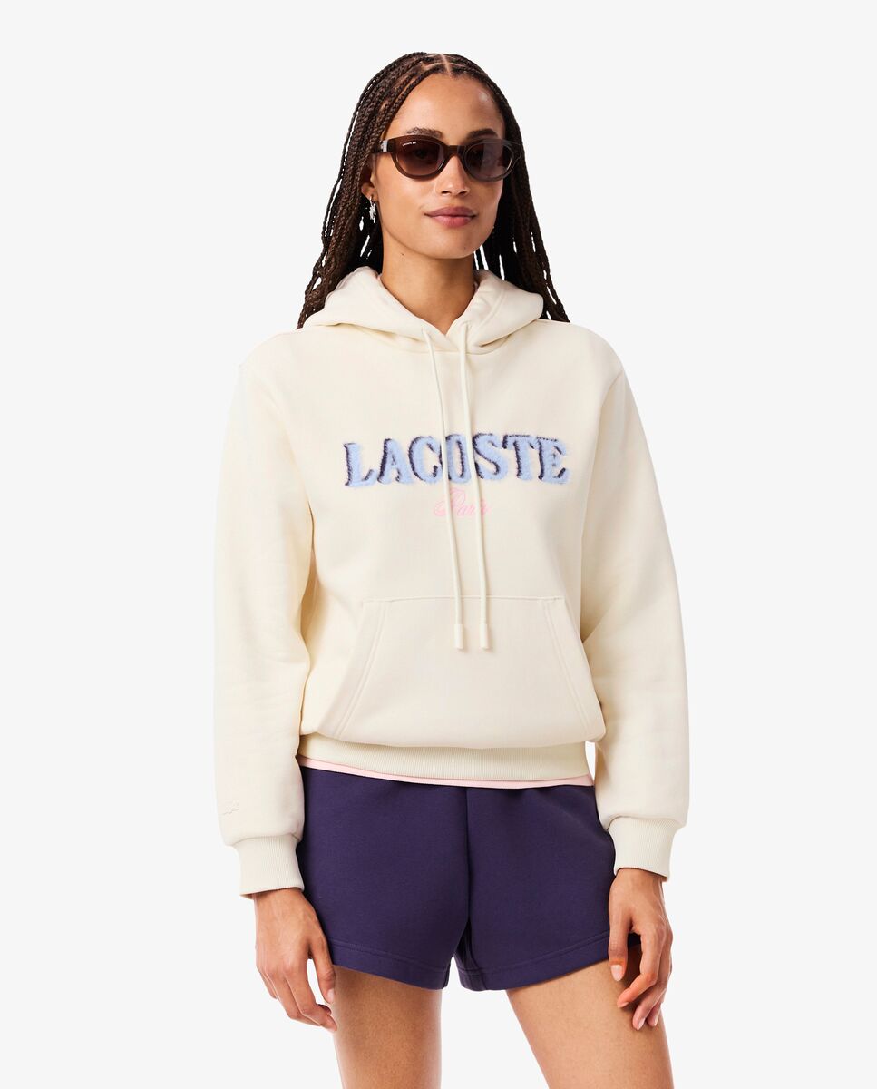 Lacoste - Sudadera de mujer con capucha de felpa con logotipo en blanco.