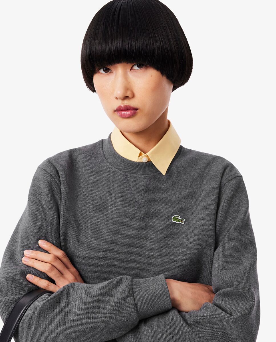 Sudadera de mujer de cuello redondo de piqué de corte holgado - Lacoste - Gris oscuro Gris oscuro-3