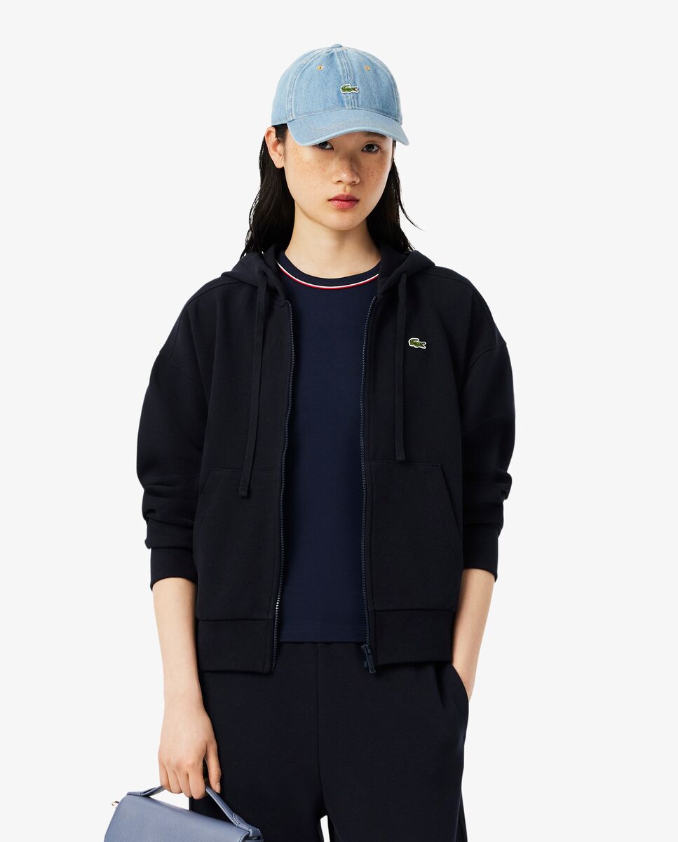 Sudadera de mujer con capucha de piqué con cremallera en blanco - Lacoste - Azul marino Azul marino-1