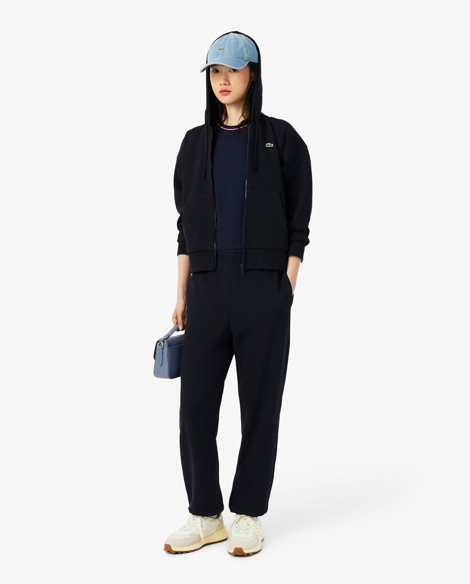 Sudadera de mujer con capucha de piqué con cremallera en blanco - Lacoste - Azul marino Azul marino-4