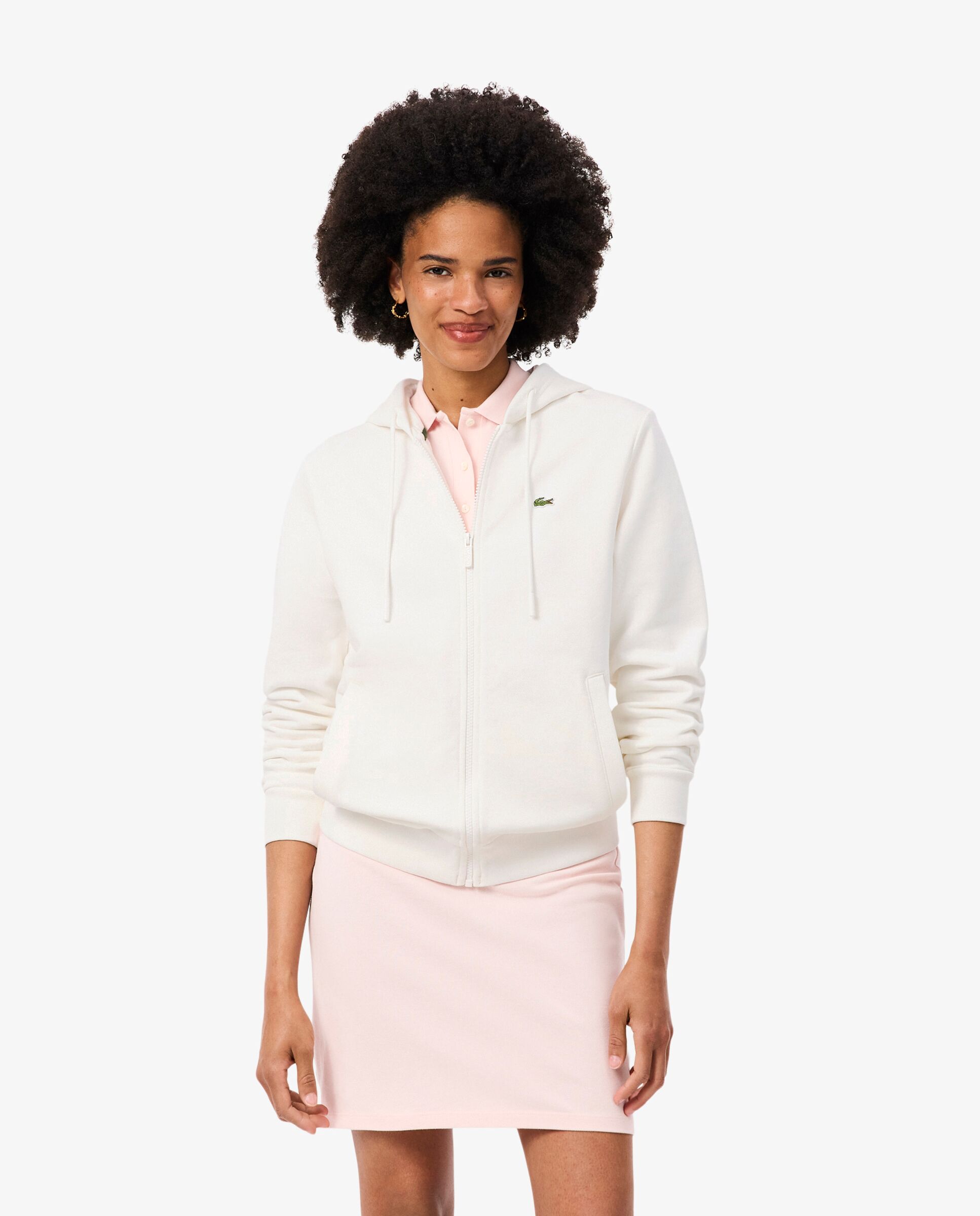 Sudadera de mujer con capucha de felpa con cremallera - Lacoste - Blanco Blanco-1