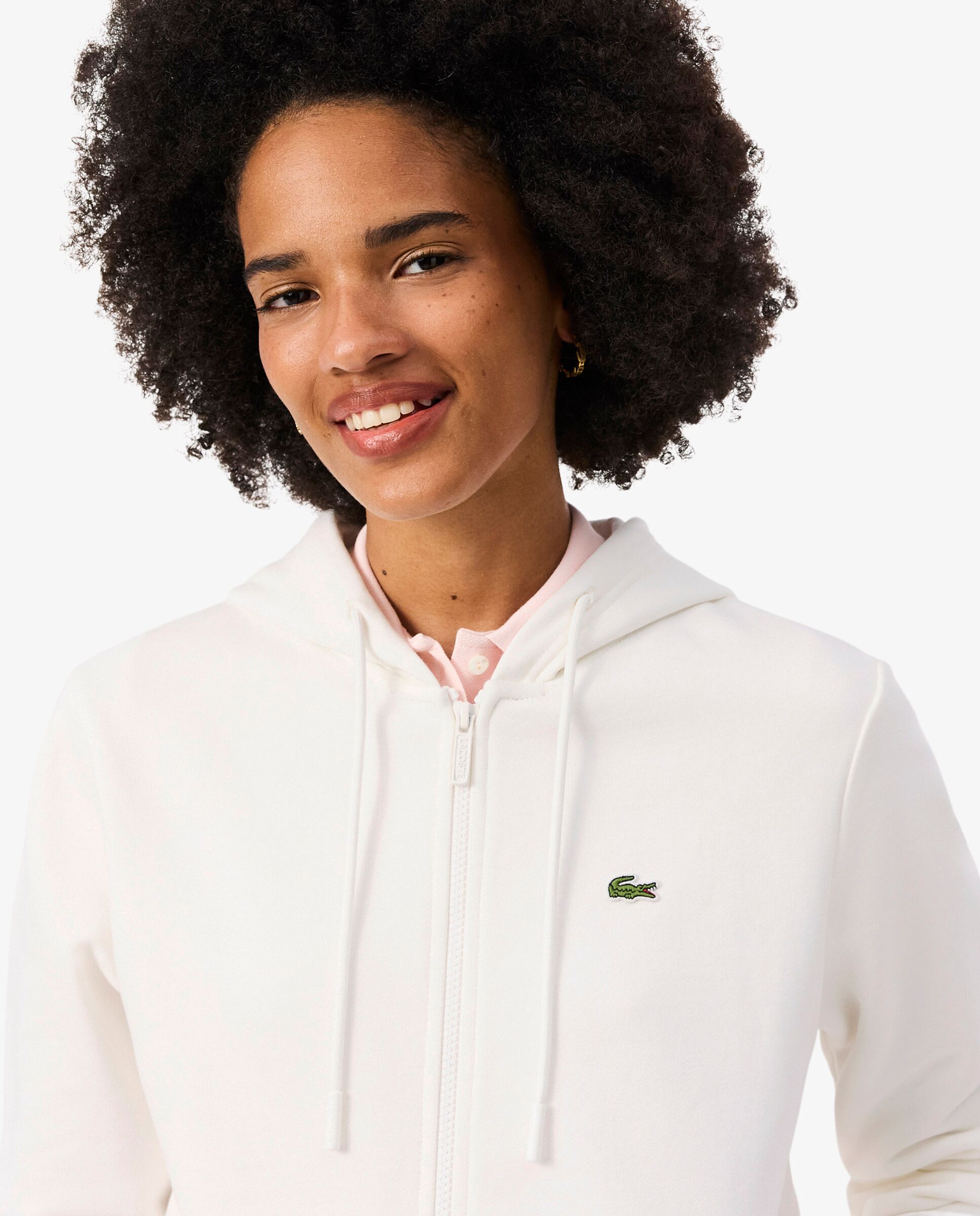Sudadera de mujer con capucha de felpa con cremallera - Lacoste - Blanco Blanco-3