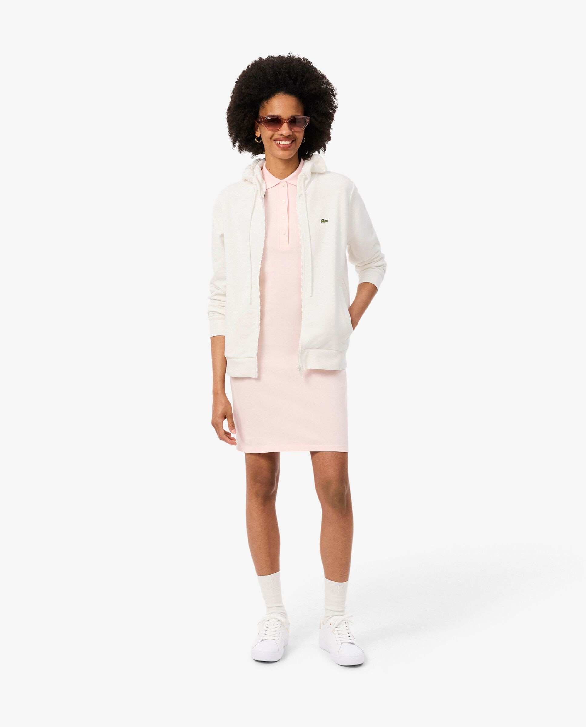 Sudadera de mujer con capucha de felpa con cremallera - Lacoste - Blanco Blanco-4