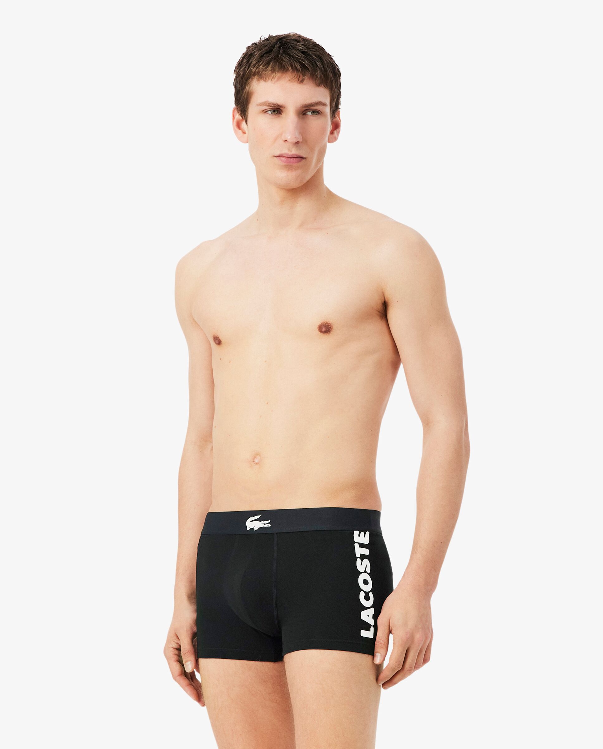 Pack de 3 calzoncillos de algodón elástico con logo en la cintura - Lacoste - Negro Negro-1