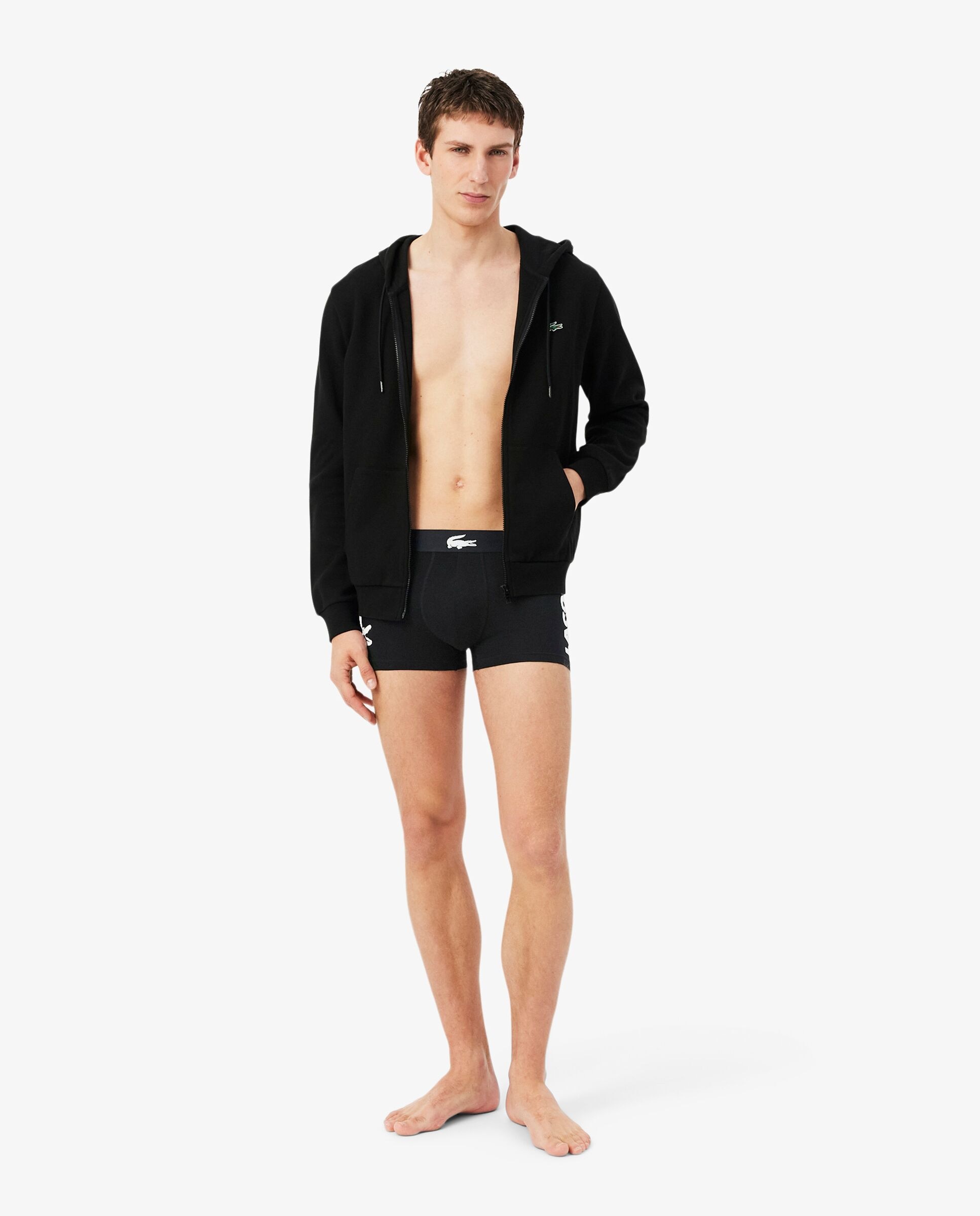 Pack de 3 calzoncillos de algodón elástico con logo en la cintura - Lacoste - Negro Negro-4