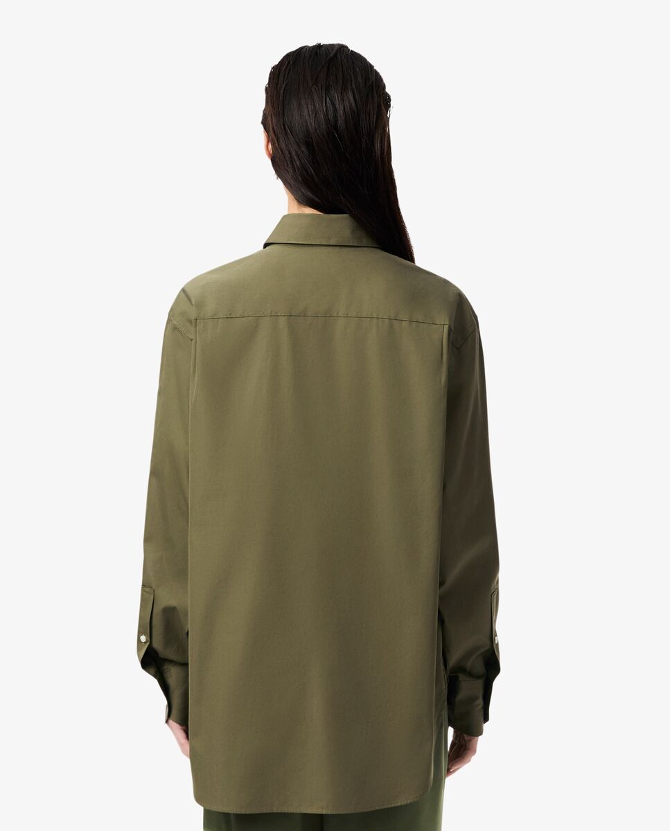 Camisa de mujer de popelín de algodón oversized en verde de manga larga - Lacoste - Verde militar Verde militar-2