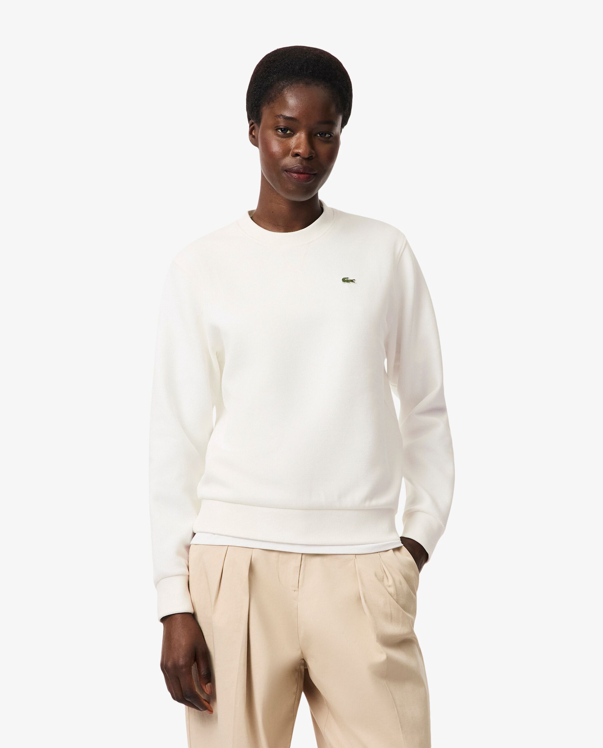 Sudadera de mujer de cuello redondo de piqué de corte holgado - Lacoste - Blanco Blanco-1