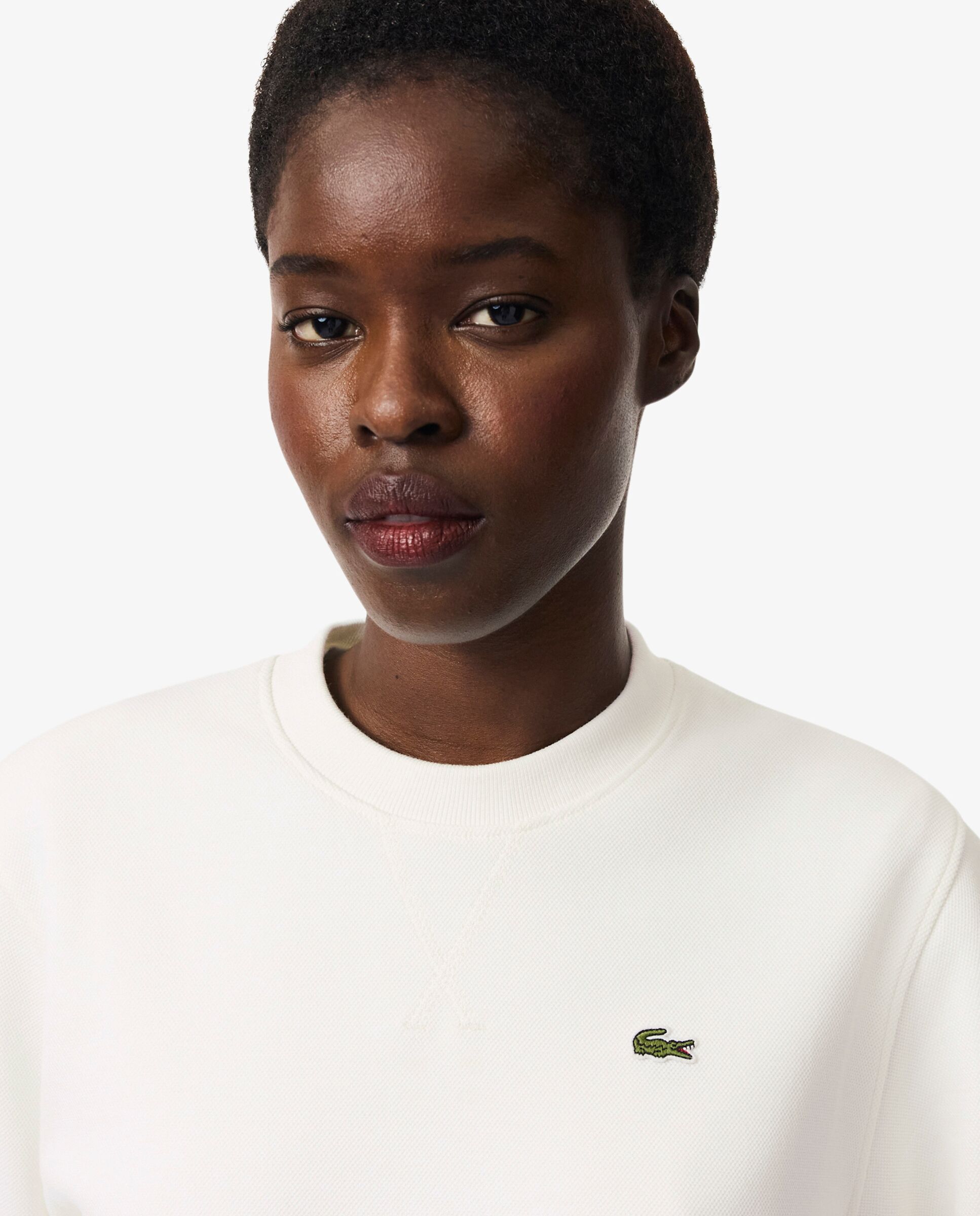 Sudadera de mujer de cuello redondo de piqué de corte holgado - Lacoste - Blanco Blanco-3