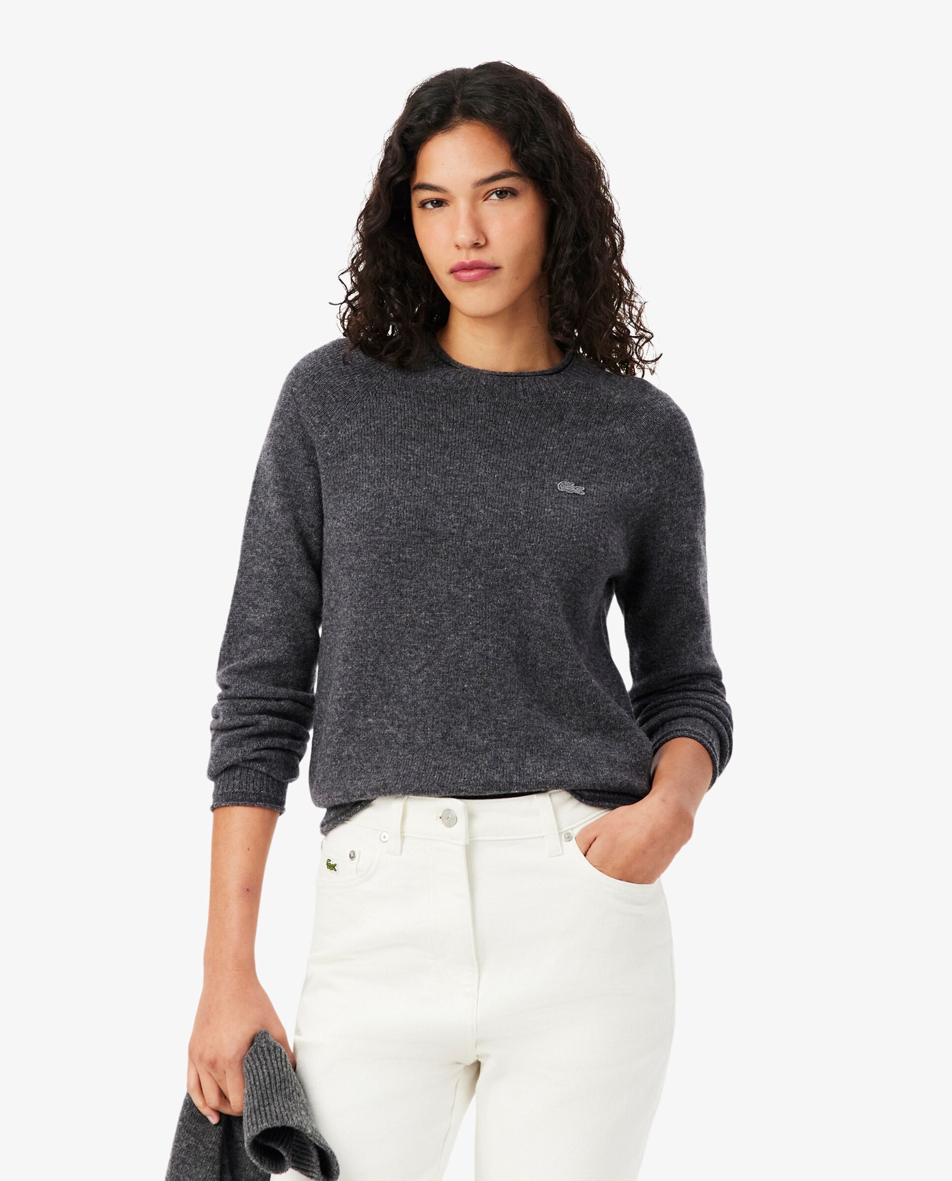 De lana cardada de punto 3d en azul - Lacoste - Gris oscuro Gris oscuro-1