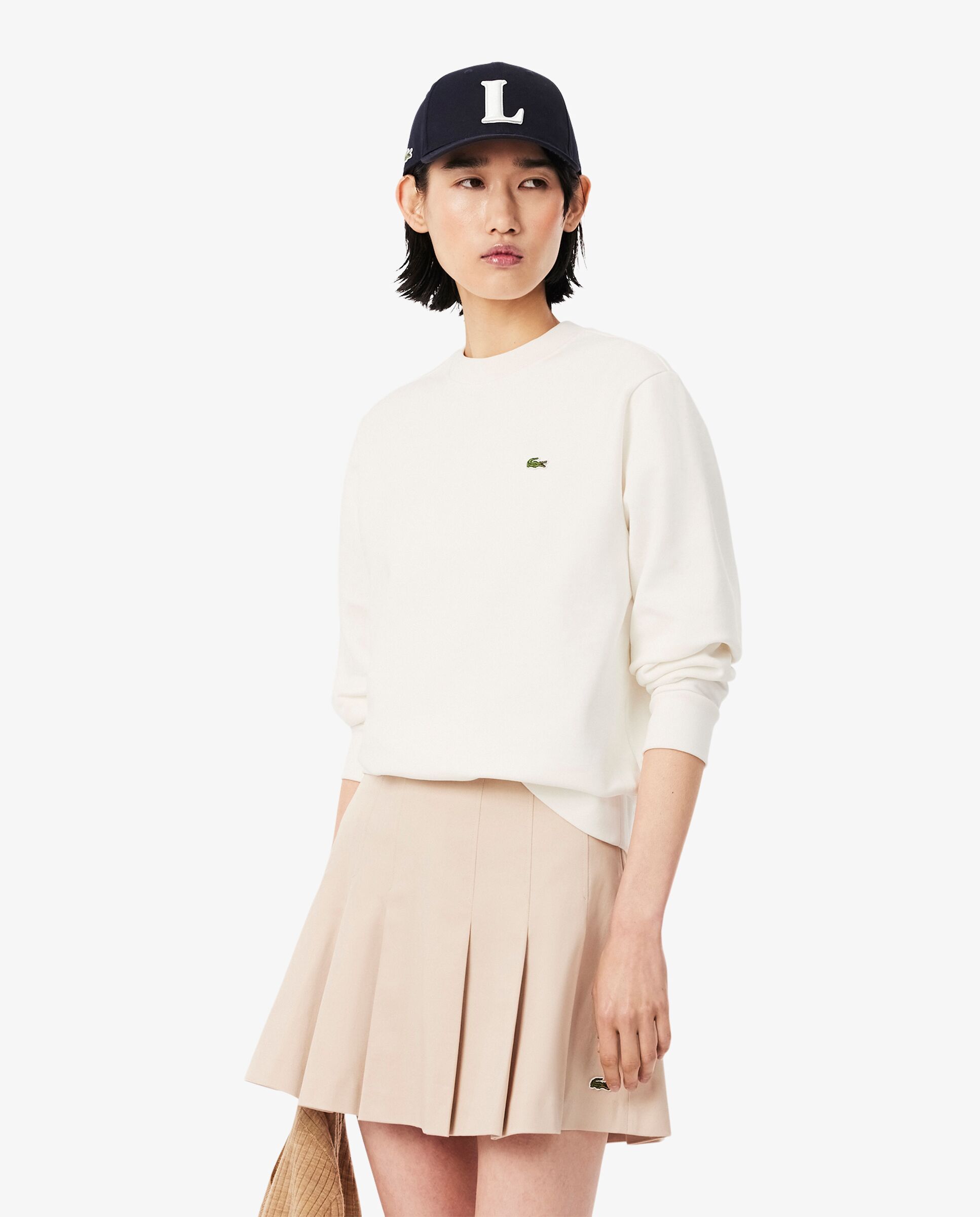 Sudadera de mujer de cuello redondo de felpa de corte holgado - Lacoste - Blanco Blanco-1