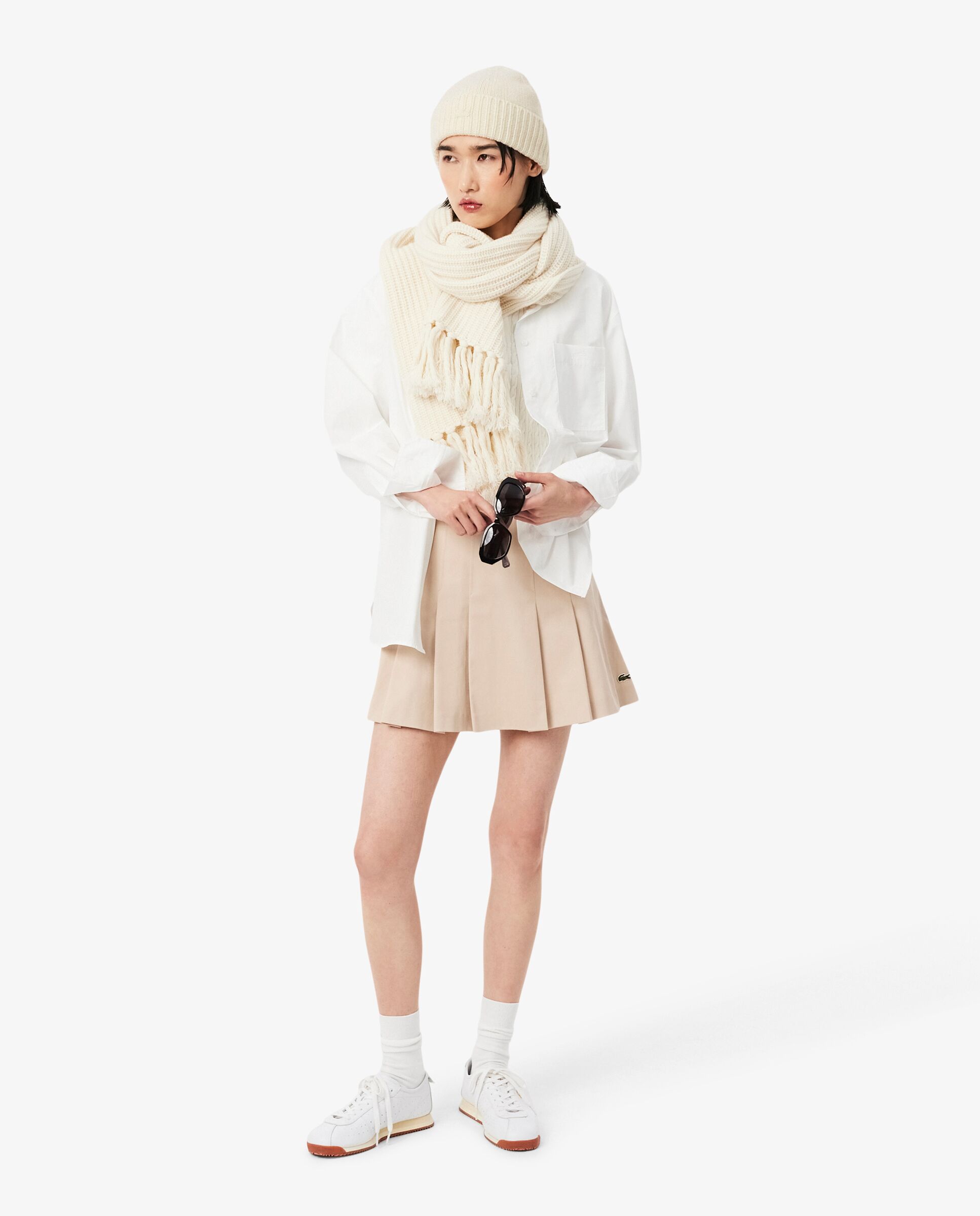 Gorro de mujer de canalé de lana 3d en azul - Lacoste - Blanco Blanco-1