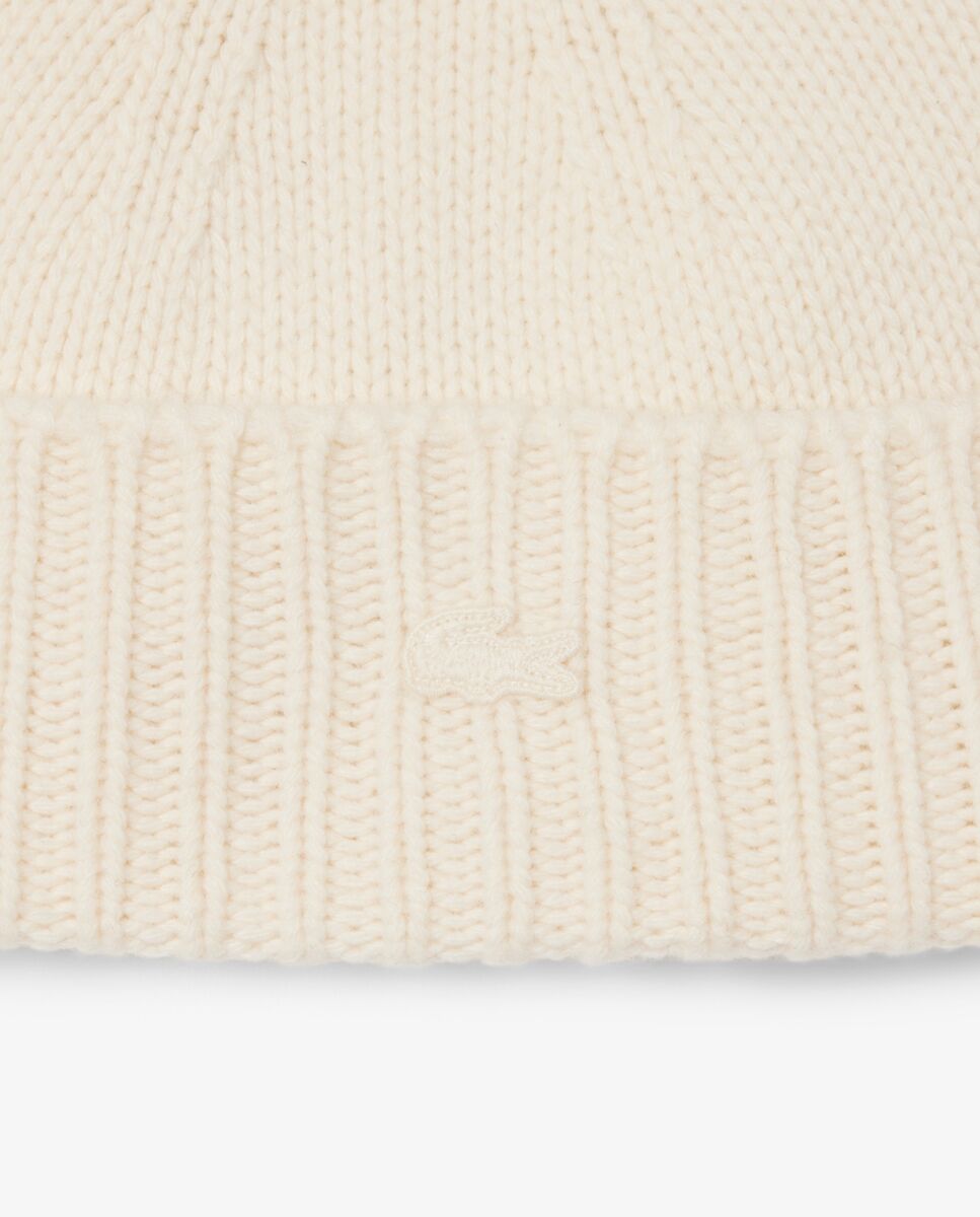 Gorro de mujer de canalé de lana 3d en azul - Lacoste - Blanco Blanco-2