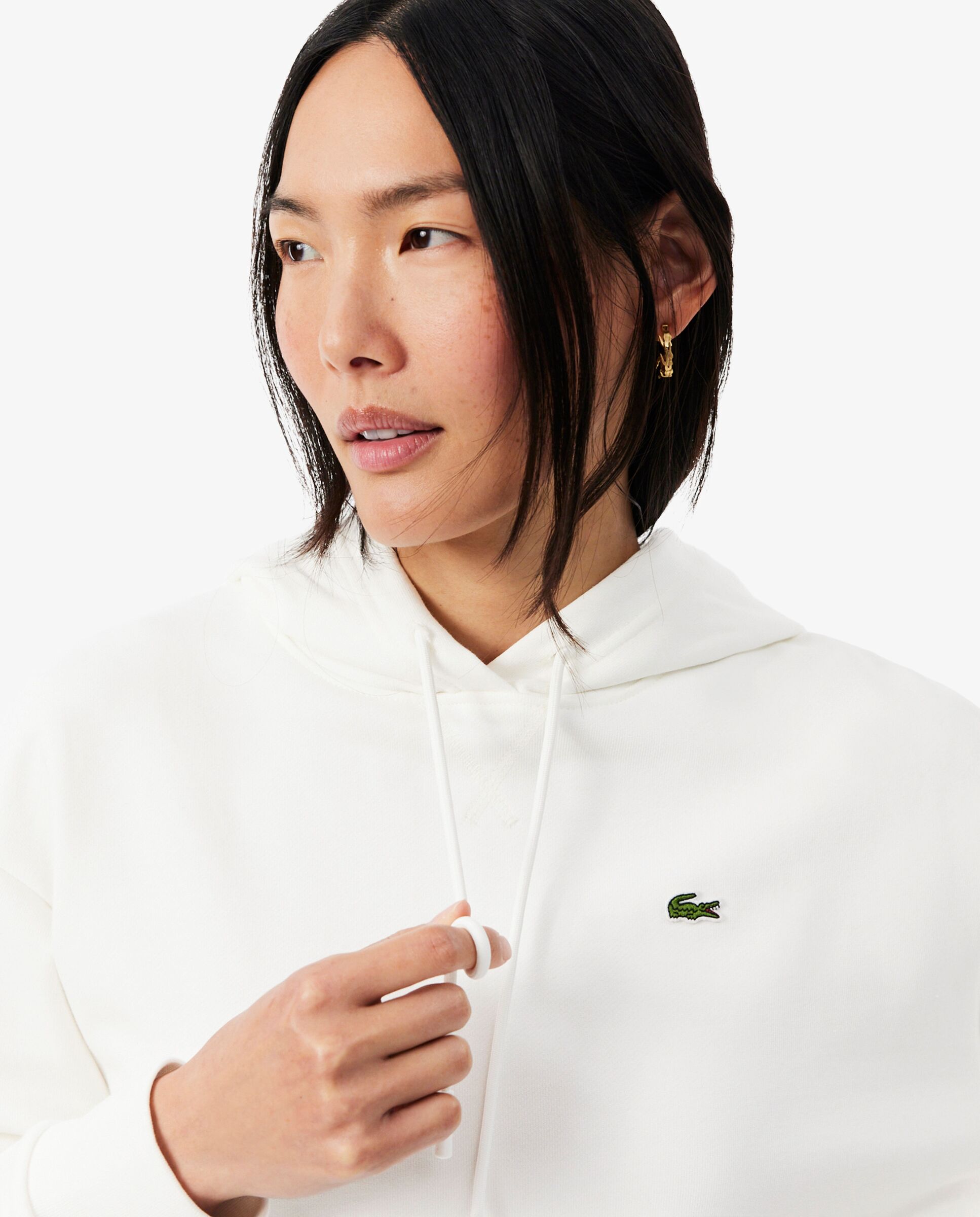 Sudadera de mujer con capucha de felpa oversized - Lacoste - Blanco Blanco-3