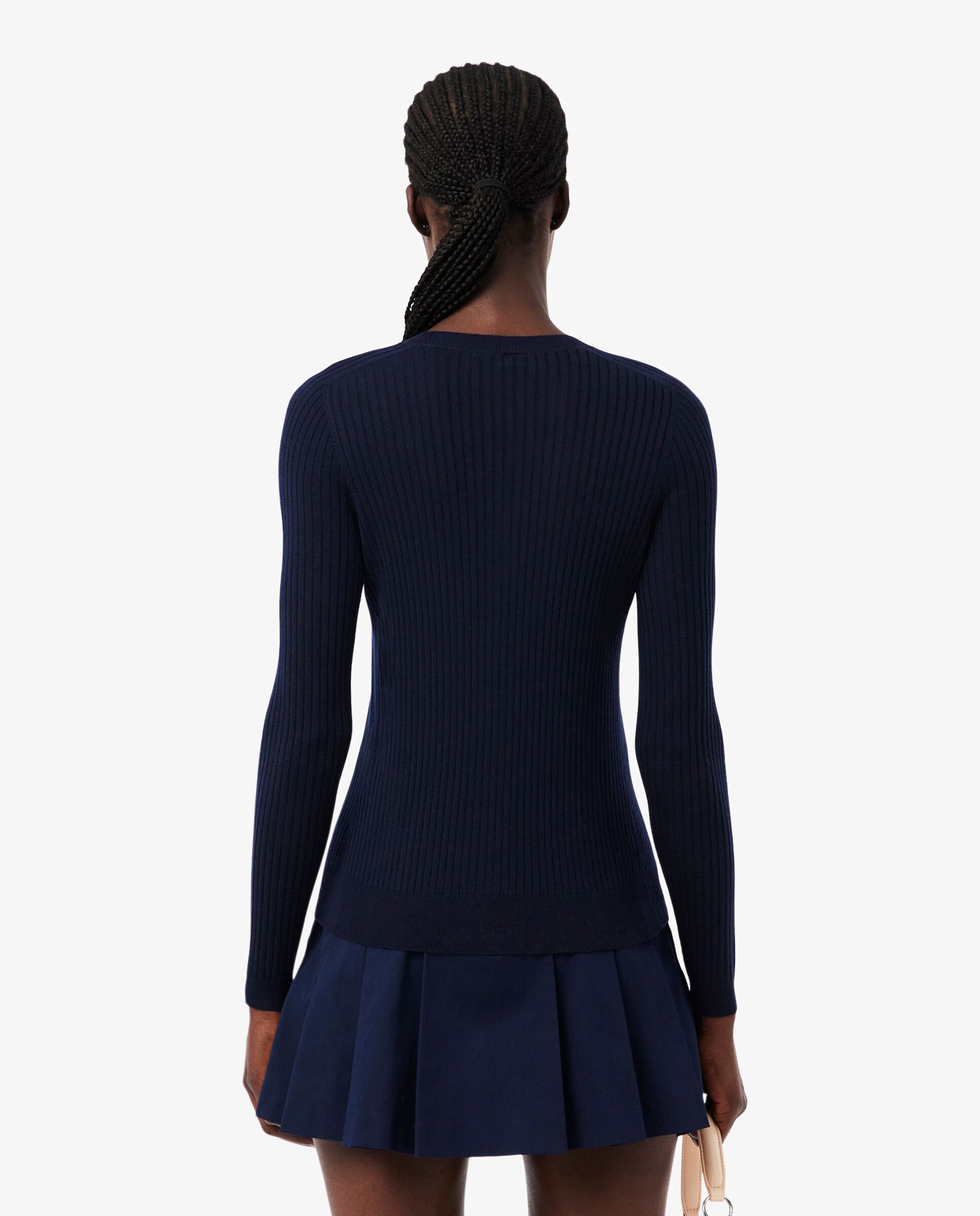 Chaqueta de mujer de punto de lana merina en punto de canalé en azul de manga larga - Lacoste - Azul marino Azul marino-2