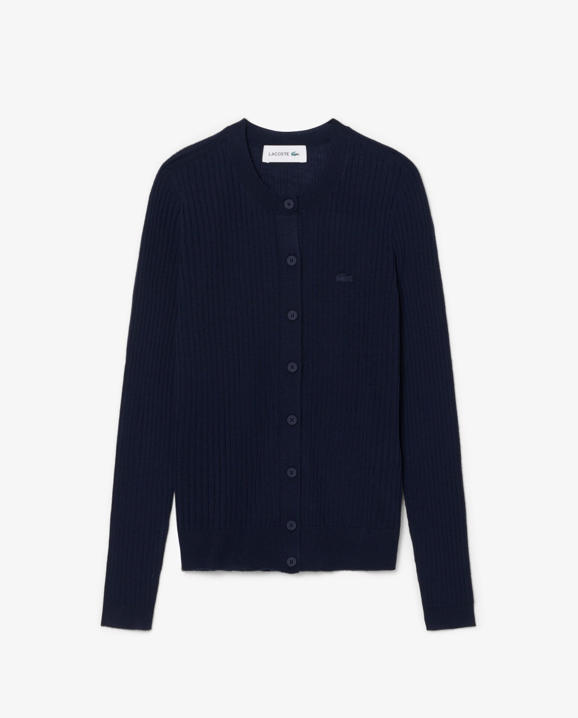 Chaqueta de mujer de punto de lana merina en punto de canalé en azul de manga larga - Lacoste - Azul marino Azul marino-6