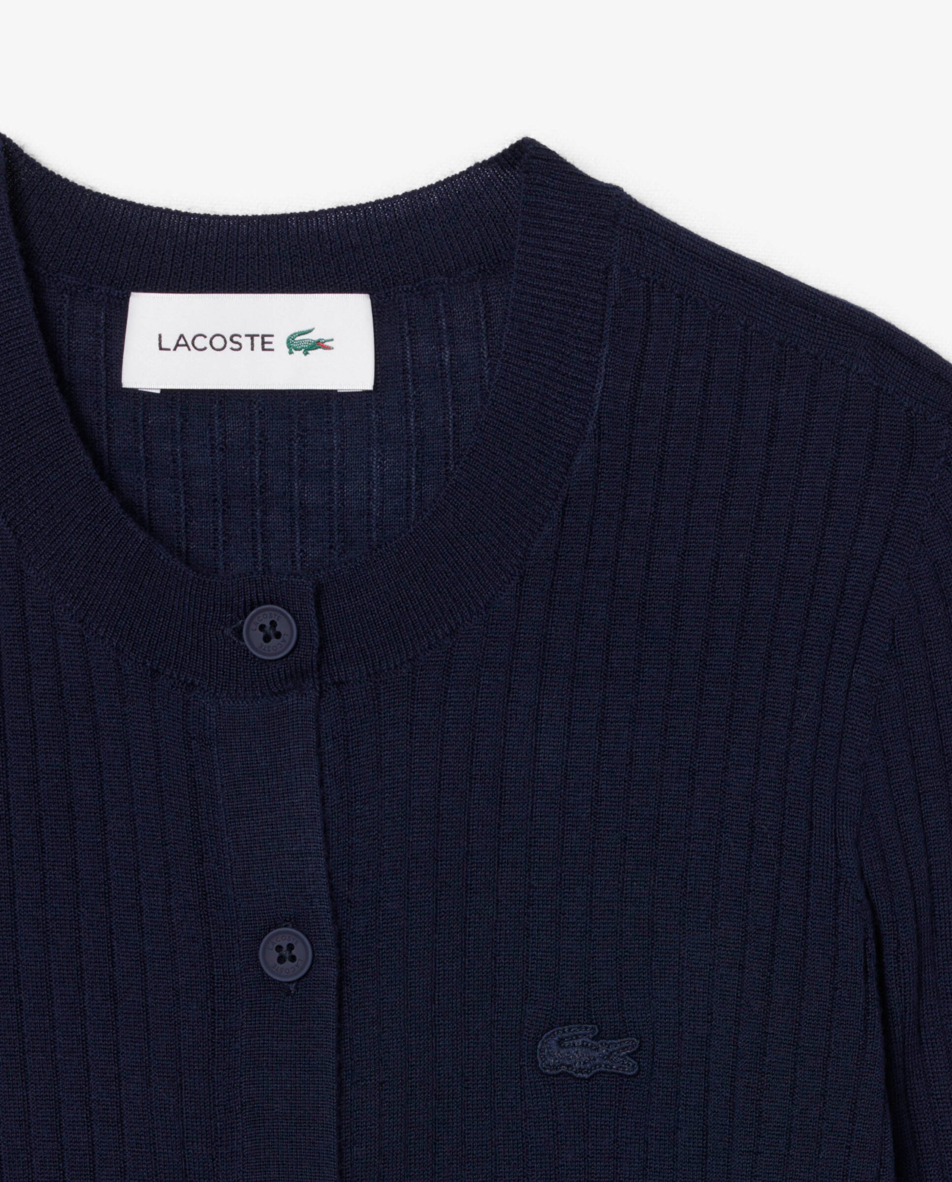 Chaqueta de mujer de punto de lana merina en punto de canalé en azul de manga larga - Lacoste - Azul marino Azul marino-5