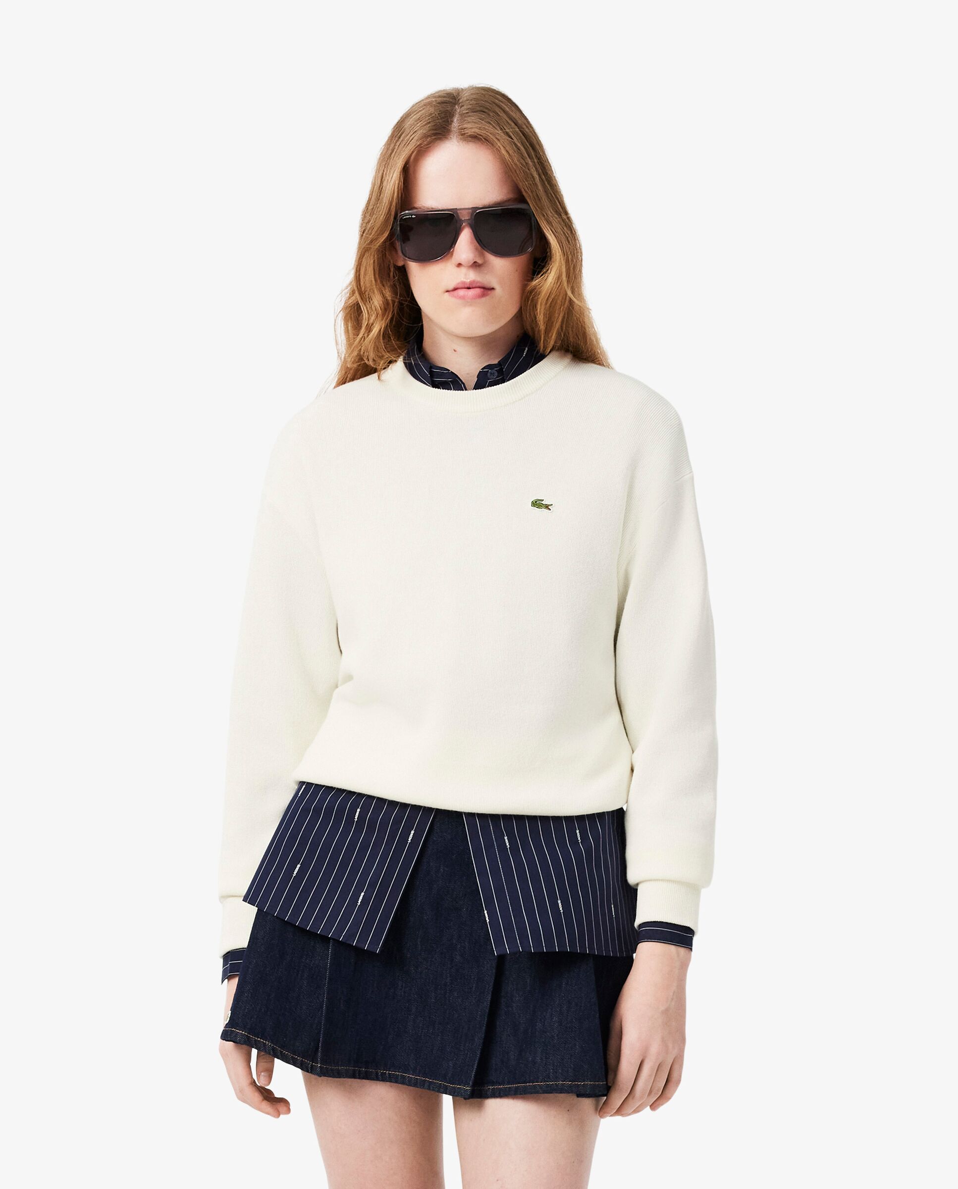 De cuello redondo de algodón de corte relajado en blanco de manga larga - Lacoste - Blanco Blanco-1