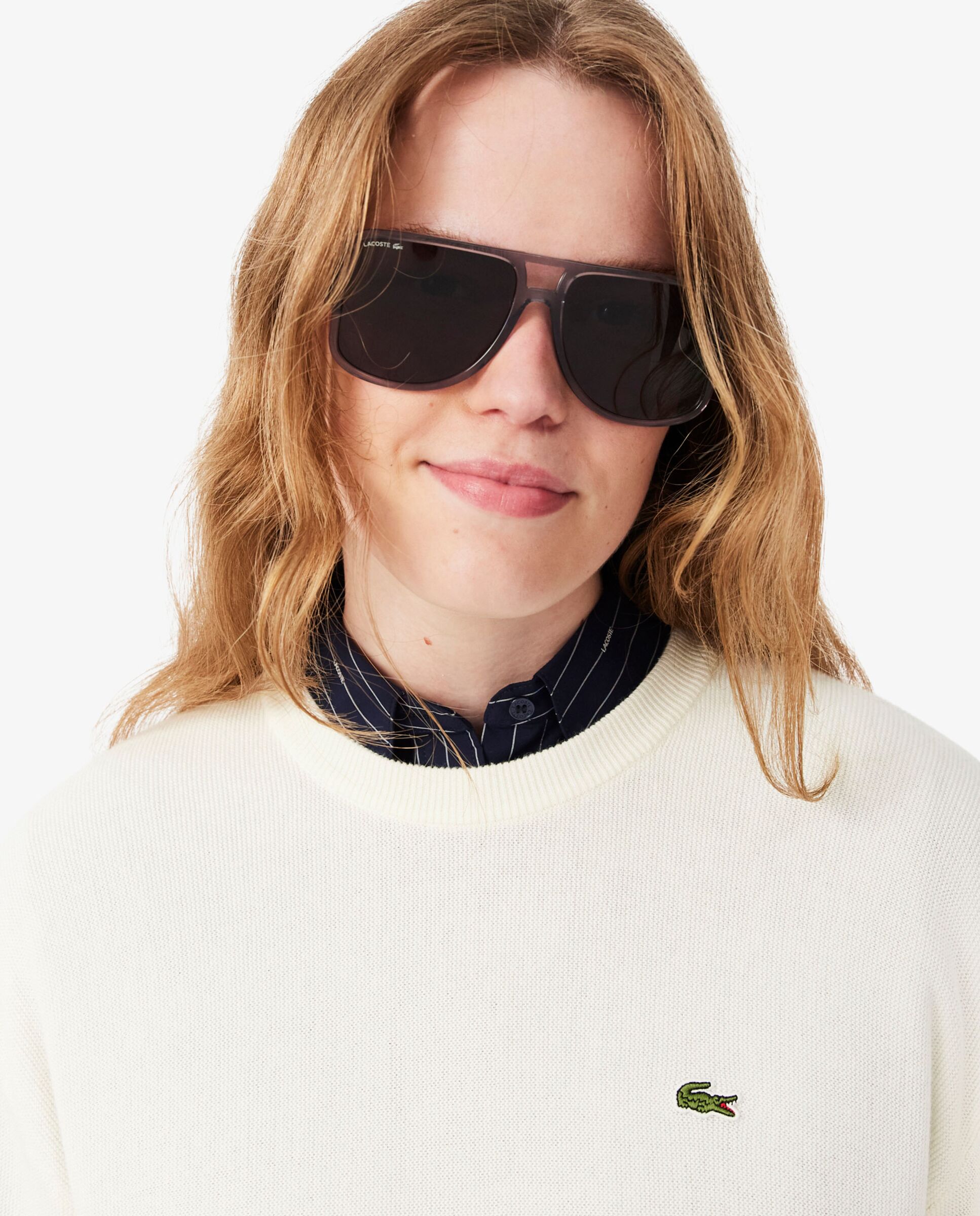 De cuello redondo de algodón de corte relajado en blanco de manga larga - Lacoste - Blanco Blanco-3