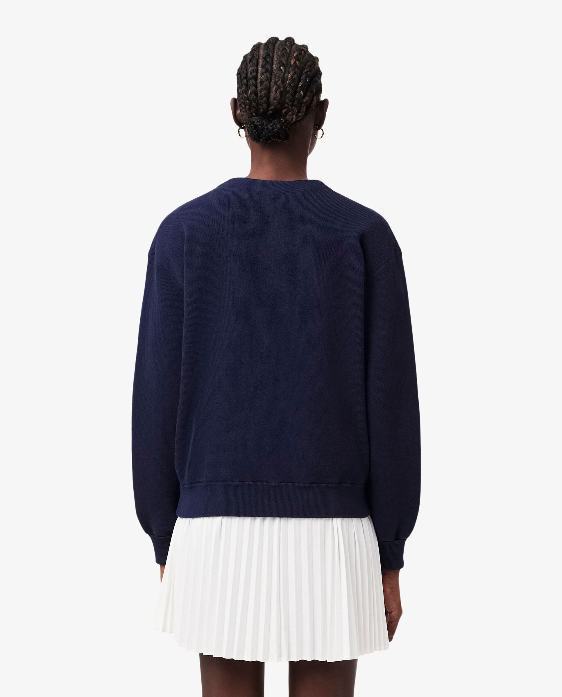 Chaqueta de mujer de punto musgo de algodón con cuello de pico en azul de manga larga - Lacoste - Azul marino Azul marino-2