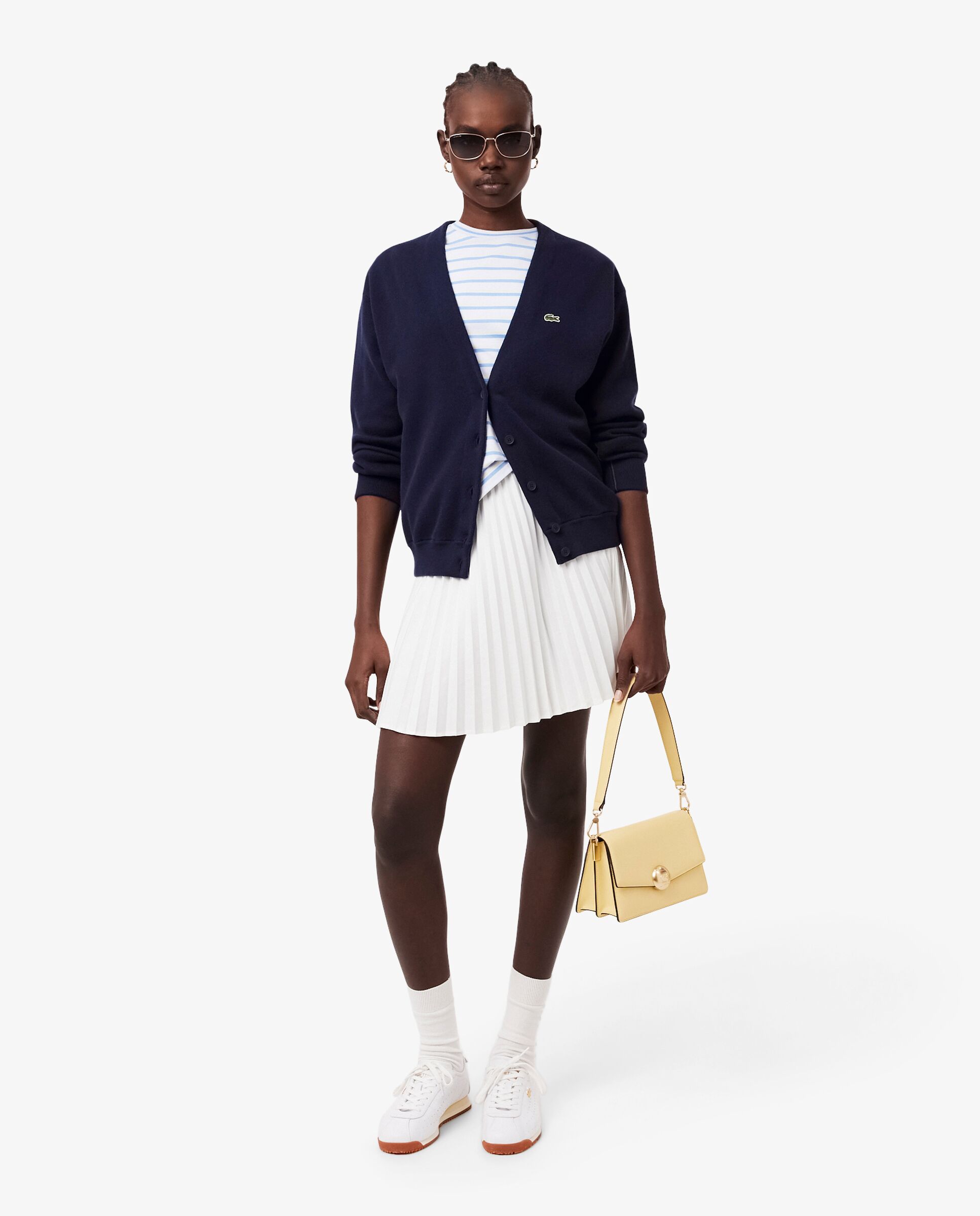 Chaqueta de mujer de punto musgo de algodón con cuello de pico en azul de manga larga - Lacoste - Azul marino Azul marino-4