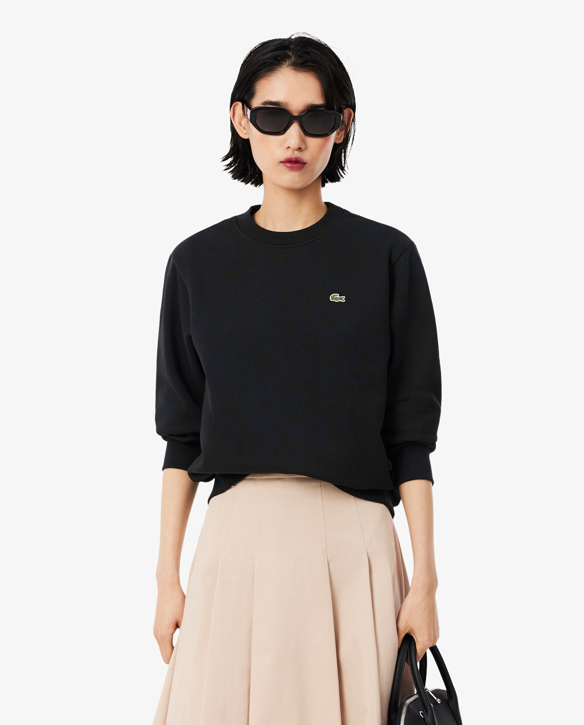 Sudadera de mujer de cuello redondo de felpa de corte holgado - Lacoste - Negro Negro-1