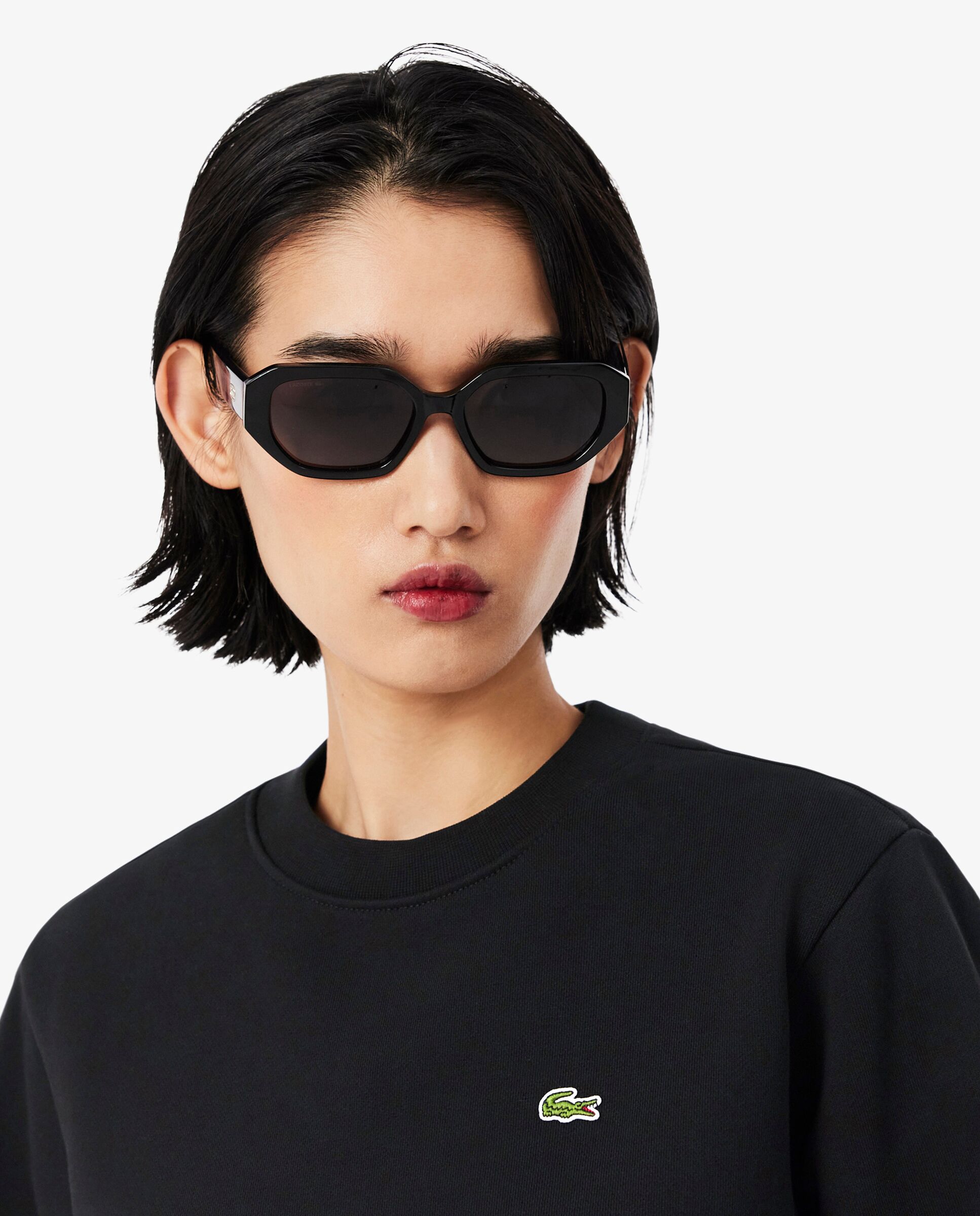 Sudadera de mujer de cuello redondo de felpa de corte holgado - Lacoste - Negro Negro-3
