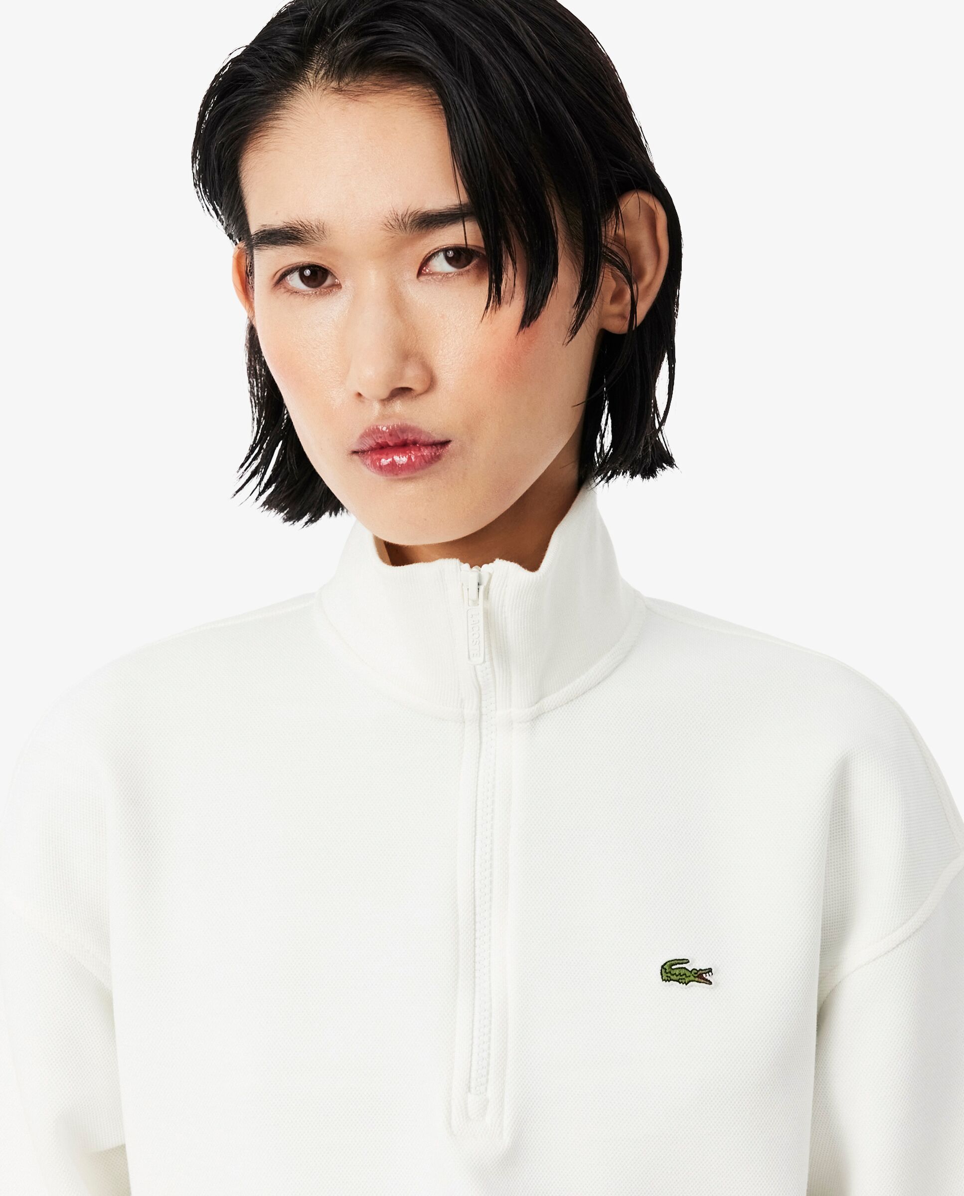 Sudadera de mujer de piqué de cuello alto con cremallera en - Lacoste - Blanco Blanco-3