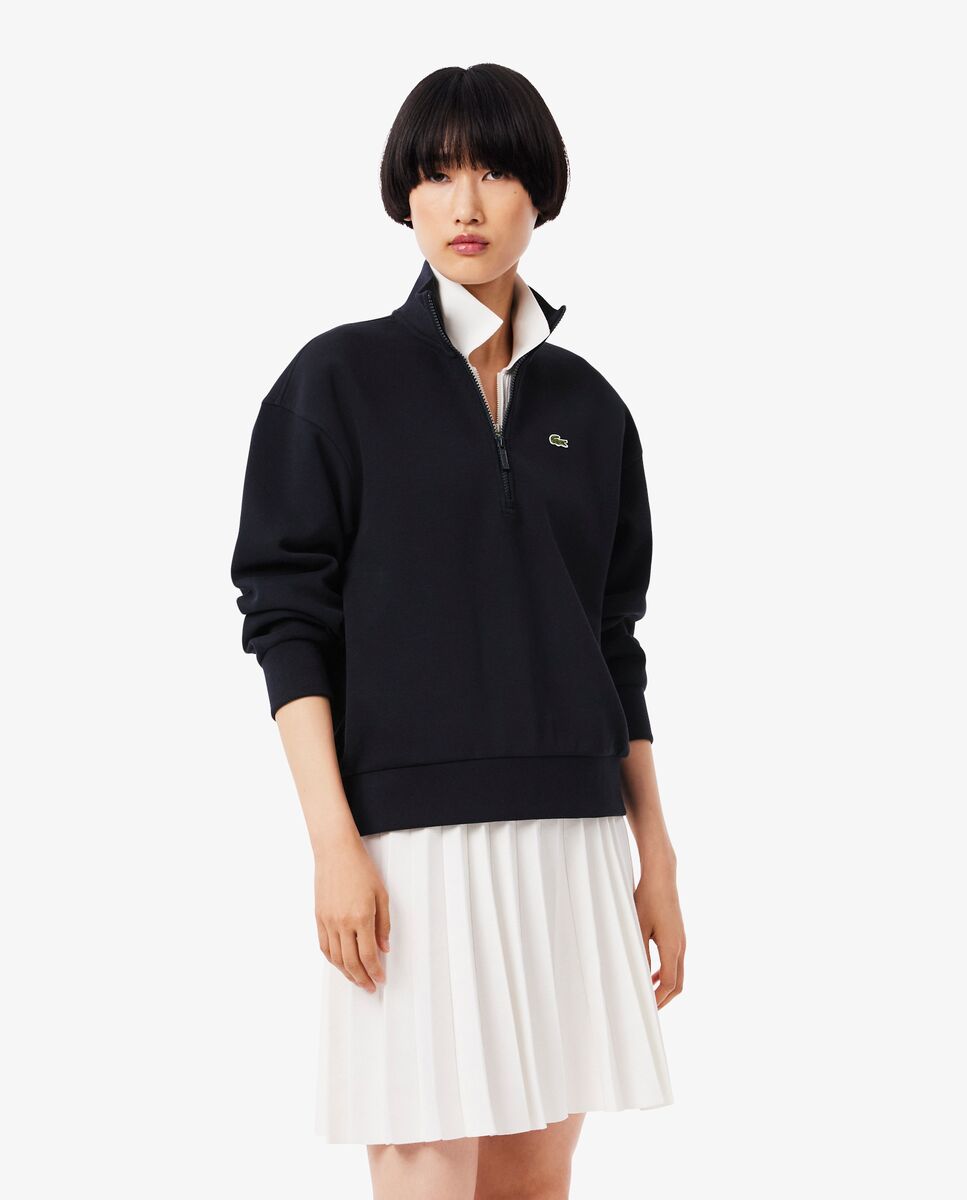 Sudadera de mujer de piqué de cuello alto con cremallera en blanco - Lacoste - Azul marino Azul marino-1